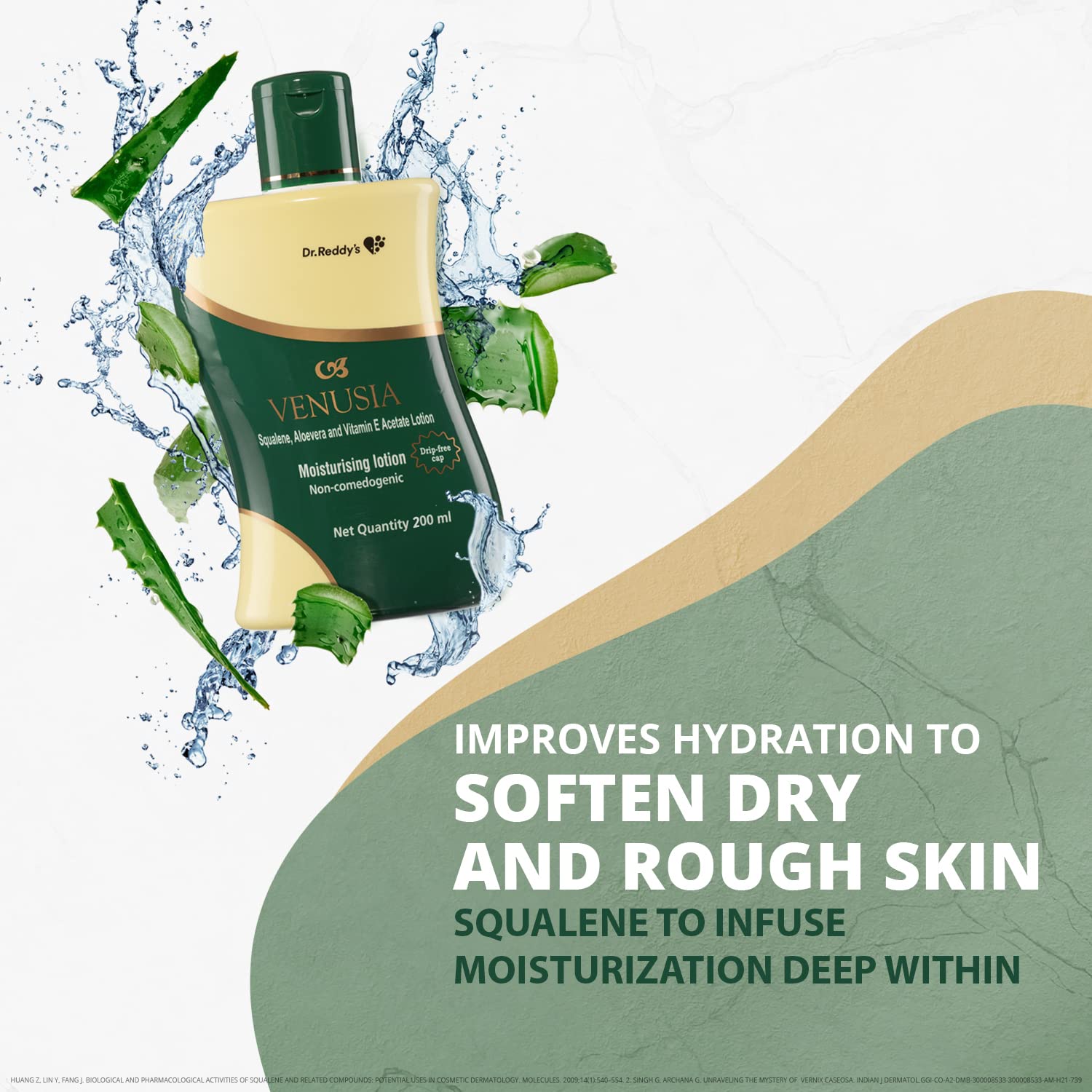 Venusia Dr Reddy's Moisturizing Lotion with Vitamin E, Aloe Vera & Squalene - Daily Face & Body Lotion for Dry Skin - Soothing Itch Relief, Non-Greasy Formula - 200ml - Perfect for Hydration After Shower or Sun Exposure