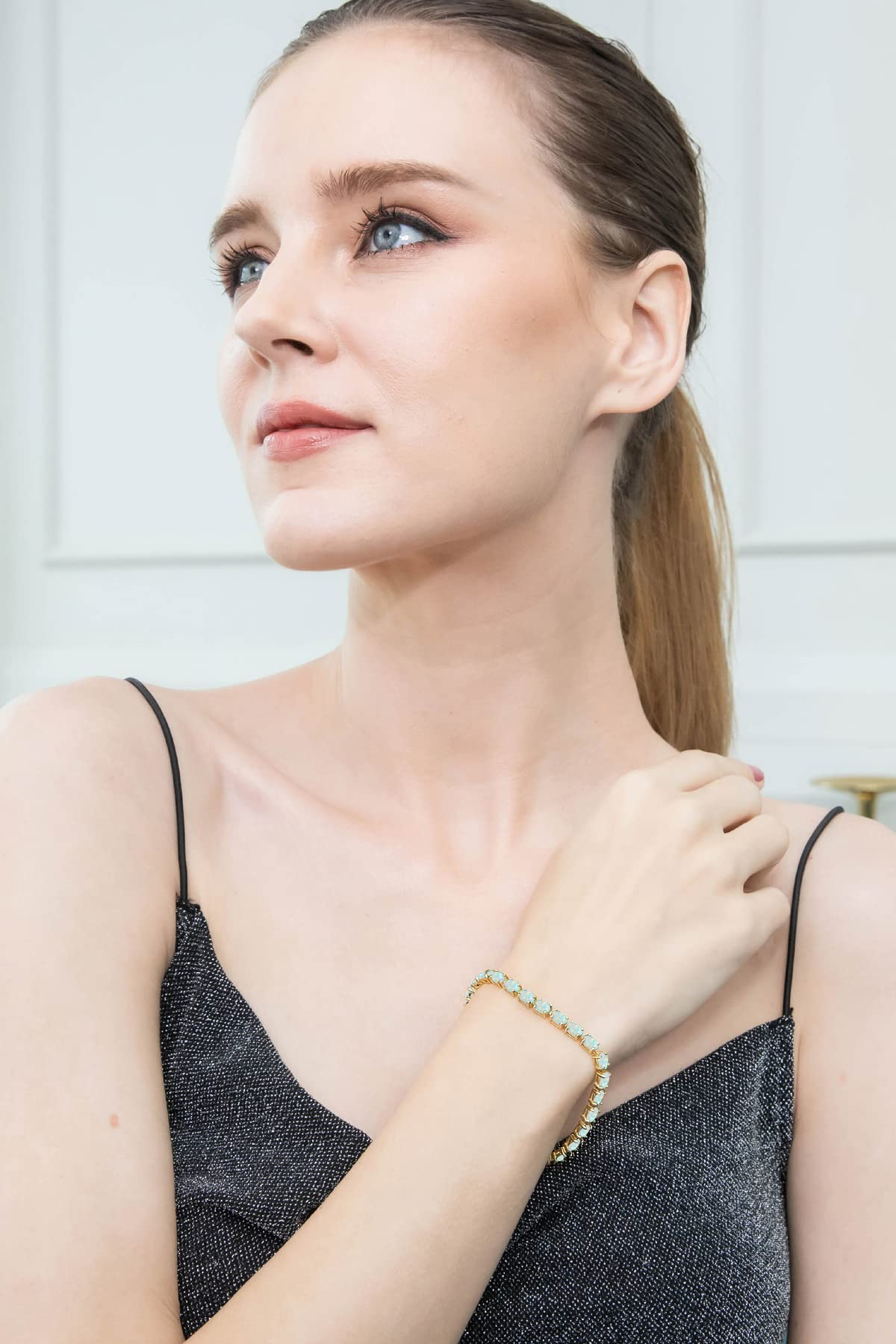 B. BRILLIANT Women's Birthstone Tennis Bracelet - 6x4mm Oval-Cut Genuine/Synthetic Gemstone Sterling Silver or Gold Bracelet with Gift Box - Perfect for Birthday, Anniversary & Mother's Day Gifts