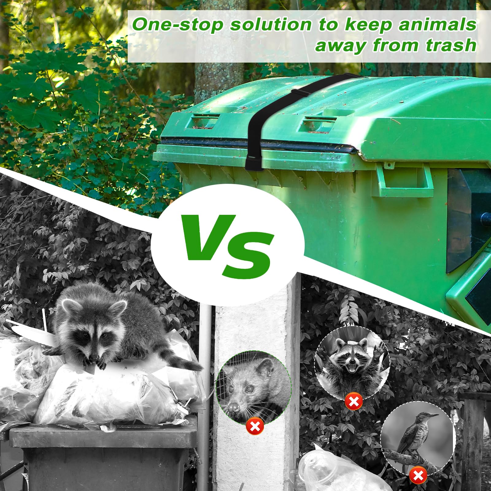 Windproof Metal Double-Claw Trash Can Lock - Adjustable & Elastic Garbage Bin Strap for Outdoor Use, Raccoon Proof Lid Lock to Prevent Tipping Over - Perfect for Patio, Backyard, and Camping