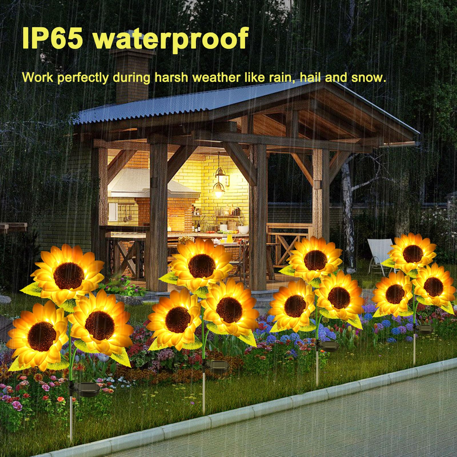 Upgraded 2 Pack Solar Sunflower Lights Outdoor - Waterproof Garden Solar Lights with Auto On/Off for Patio, Backyard & Pathway Decoration | Perfect for Landscape Lighting, Wedding Decor & Nighttime Safety