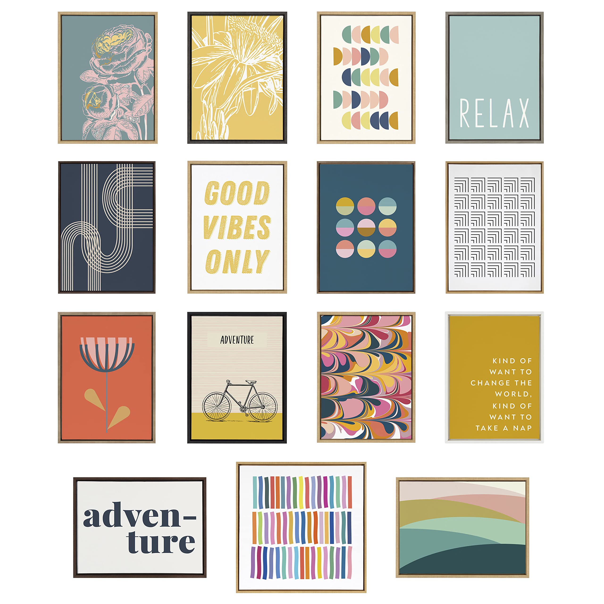 Kate & Laurel Sylvie Abstract 10 Framed Canvas Wall Art - 23x33 Inches Natural Wood Frame, Modern Decorative Art Print for Living Room, Bedroom & Office Decor | Ready-to-Hang Home Wall Decor
