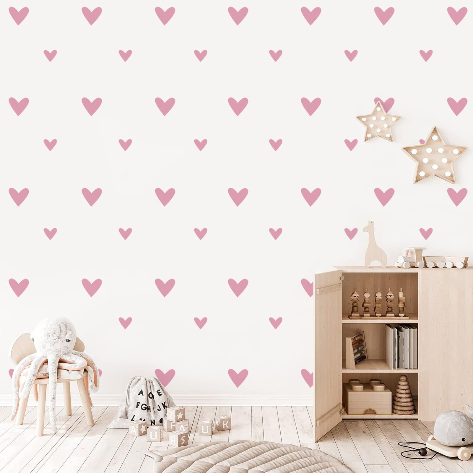 126 Pack Boho Pink Heart Wall Decals - Removable Love Themed Wall Stickers for Girls Bedroom, Nursery & Kids Room Decor - Perfect for DIY Home Decor, Birthday Parties & Nursery Wall Art