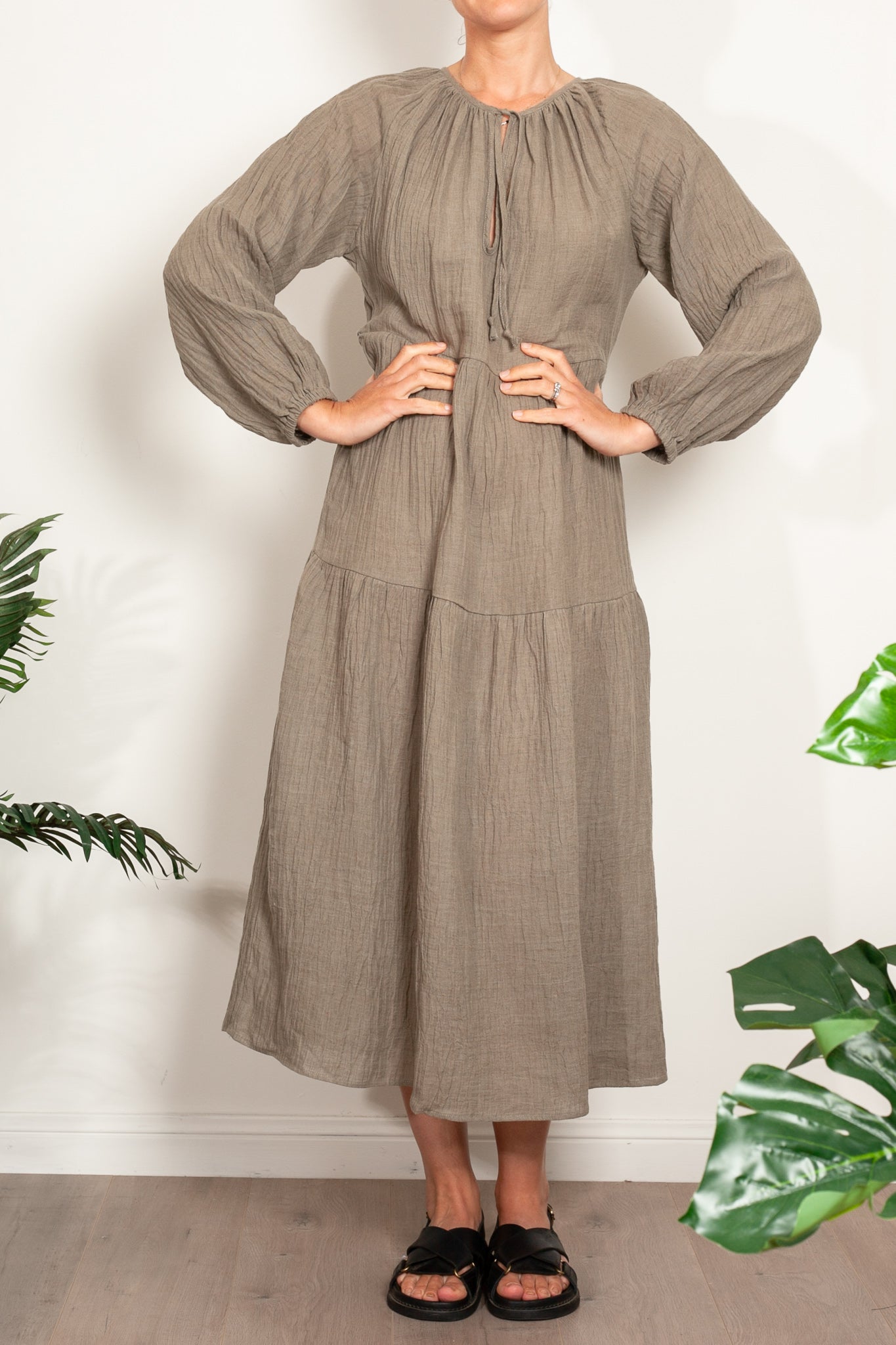 Elegant Linen Ayra Tiered Dress for Women - Boho Summer Maxi Dress for Beach, Vacation & Casual Outings