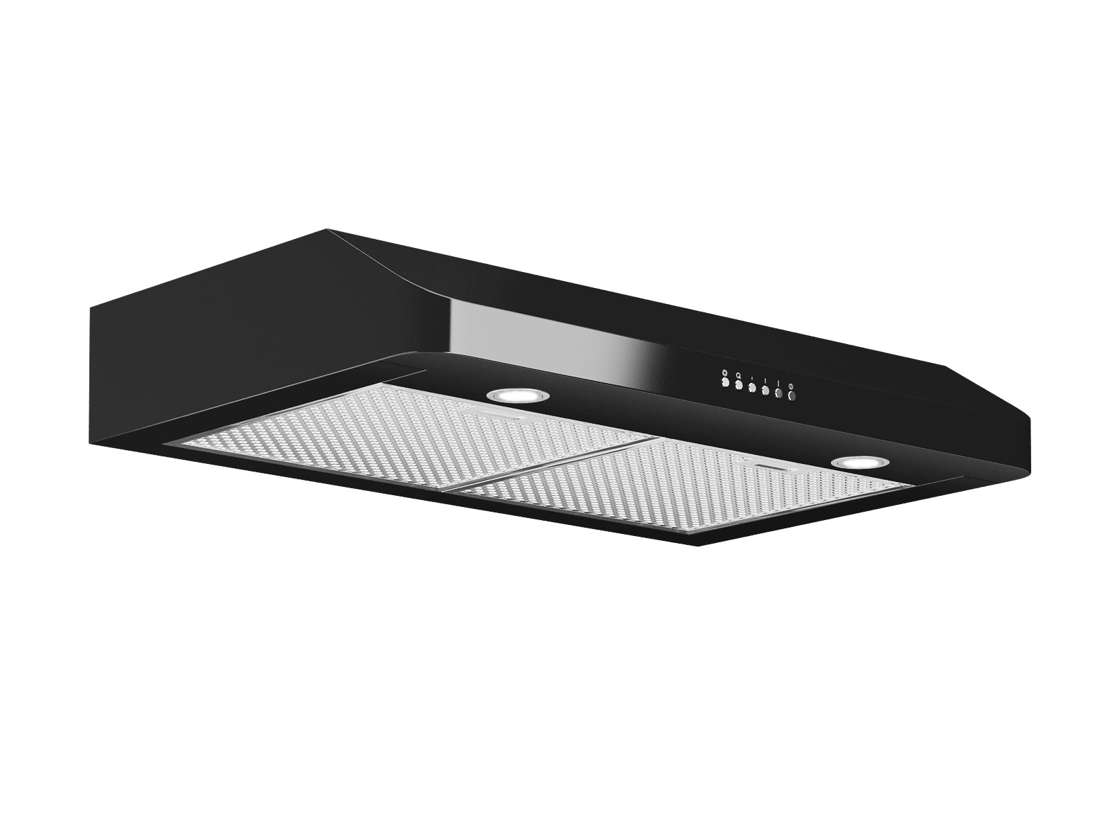 Black Slim 30-Inch Range Hood with LED Lights - Modern Kitchen Ventilation for Smoke & Odor Removal