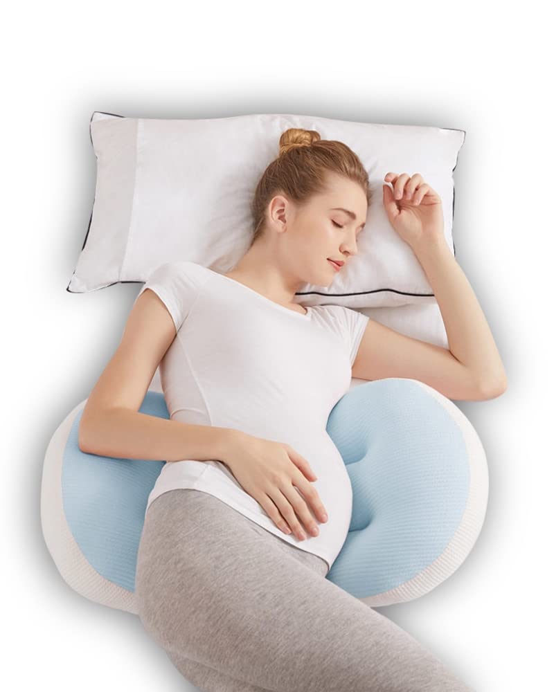 WYXunPlanet Pregnancy Pillow for Maternity Support - Full Body Side Sleeping Pillow for Back, Hips, Legs & Belly Comfort - Removable Cotton Cover (Blue) - Perfect for Pregnant Women Sleeping Comfortably at Night