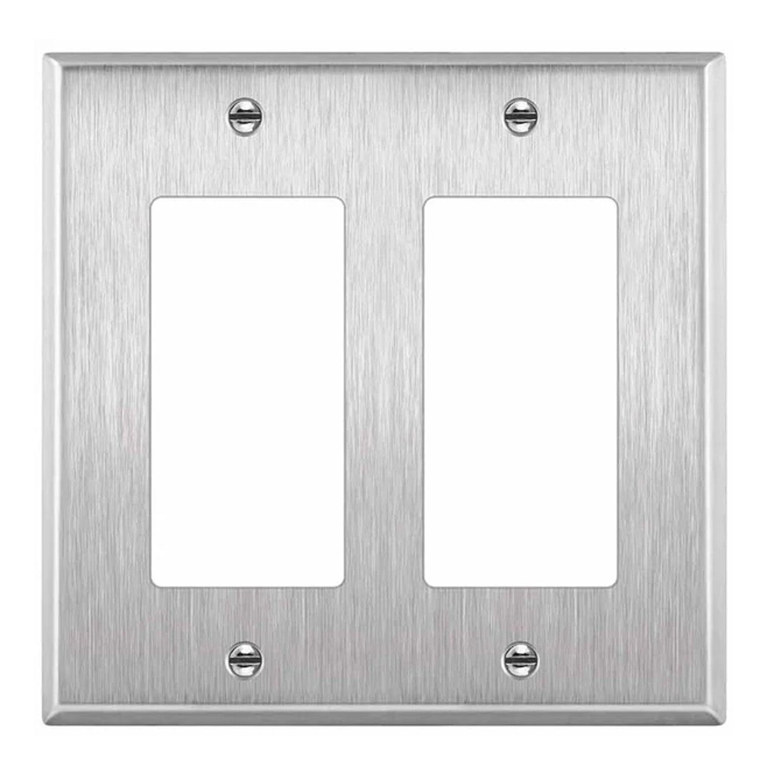 2 Gang Stainless Steel Decorator Wall Plate - Electrical Outlet Cover for Home & Office - Modern Design for Living Room, Bedroom, Kitchen