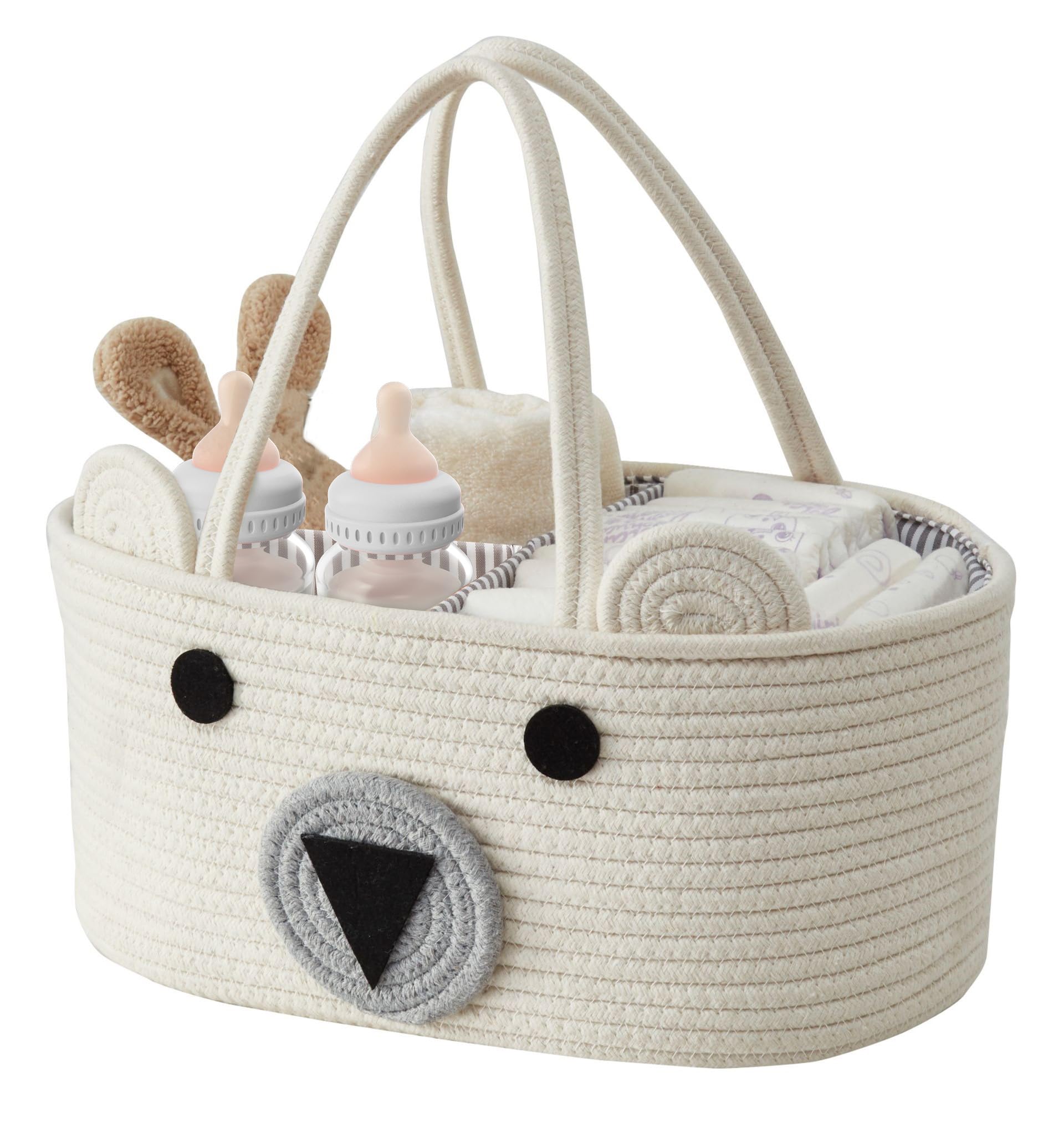 DECOMOMO Large Woven Teddy Bear Diaper Caddy Organizer Basket - Baby Nursery Storage for Diapers, Wipes & Essentials - Perfect for Baby Showers, New Parents & Nursery Decor