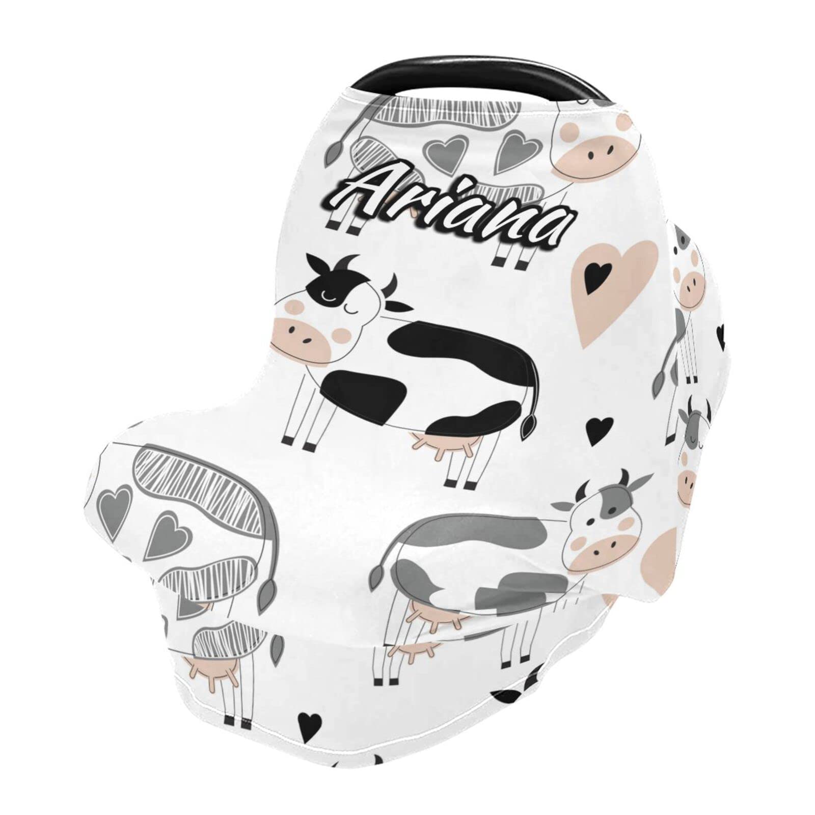 Custom Cute Cow Print Stretchy Baby Car Seat Canopy - Personalized Infant Stroller Cover & Multi-Use Nursing Cover for Shopping Carts - Perfect for Outings, Travel & Breastfeeding in Public