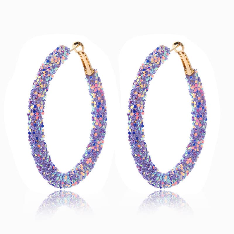 3 Pairs Glitter Hoop Earrings for Women - Bohemian Shiny Sequins Circle Statement Dangle Drop Earrings - Gold Plated Rhinestone Wrapped Hoops - Perfect for Parties, Weddings & Daily Fashion Accessories
