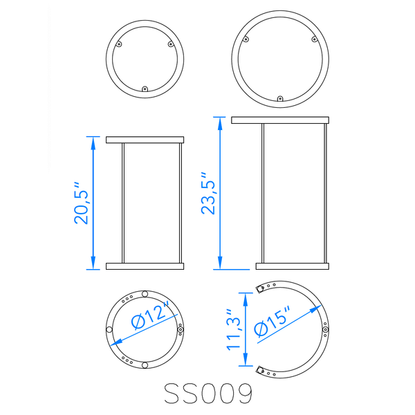SS009 Round Nesting Side Table Legs Set of 2 - 9 Pin Metal Table Legs for DIY Furniture, Coffee Tables & End Tables - Perfect for Living Room, Bedroom & Office Decor