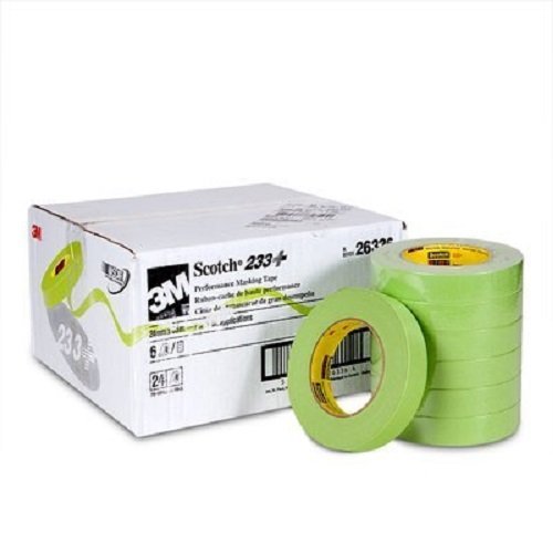 3M 233+ Green Masking Tape 1 Inch x 55 Meters - High-Performance Automotive Masking Tape for Car Painting, DIY Projects & Home Repairs - 24 Rolls/Case - Strong Adhesion & Clean Removal
