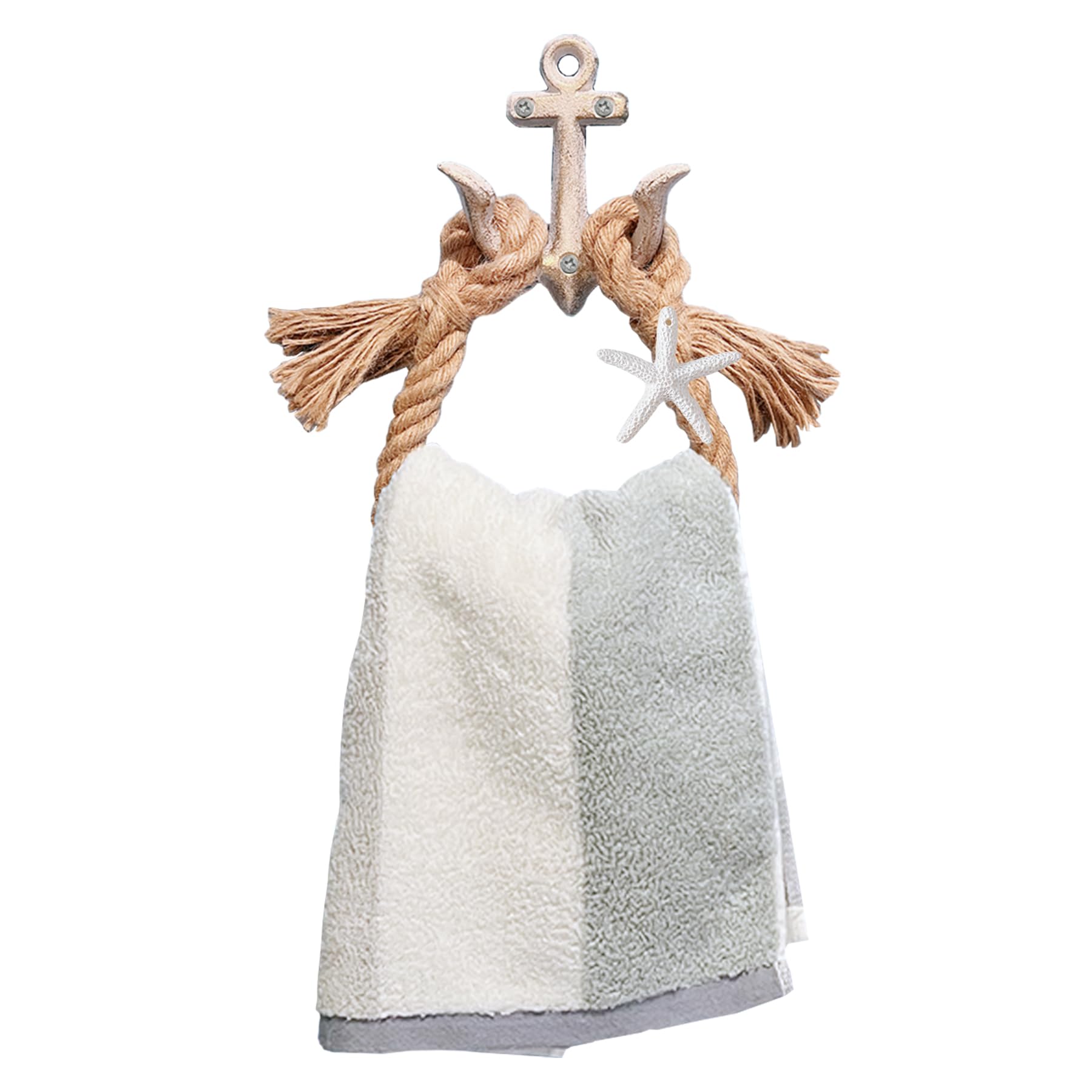 Nautical Rope Toilet Paper Holder & Coastal Towel Ring Set - Wall-Mounted Bathroom Decor with Metal Anchor Hook - Rustic Beach Themed Towel Rack for Seaside, Coastal, or Farmhouse Style Bathrooms - Perfect for Beach Houses, Vacation Homes & Nautical Themed Decor - White