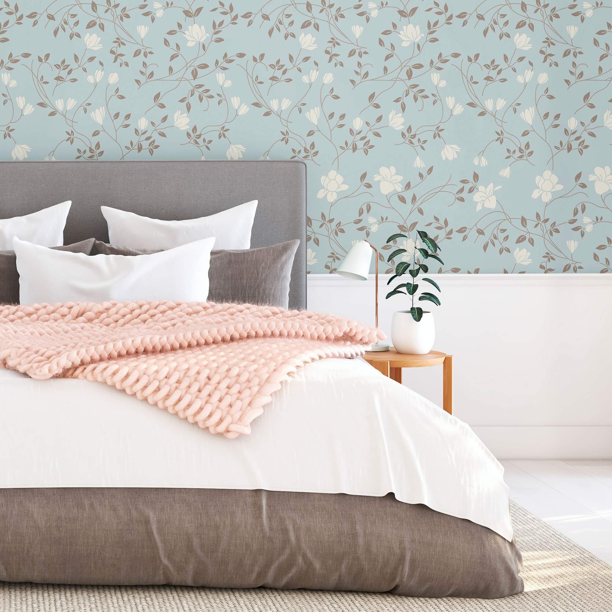Blue Floral Peel and Stick Removable Wallpaper - Self-Adhesive Decorative Wall Covering for Bedroom, Living Room & Nursery - Easy to Install & Remove - Pattern 4338