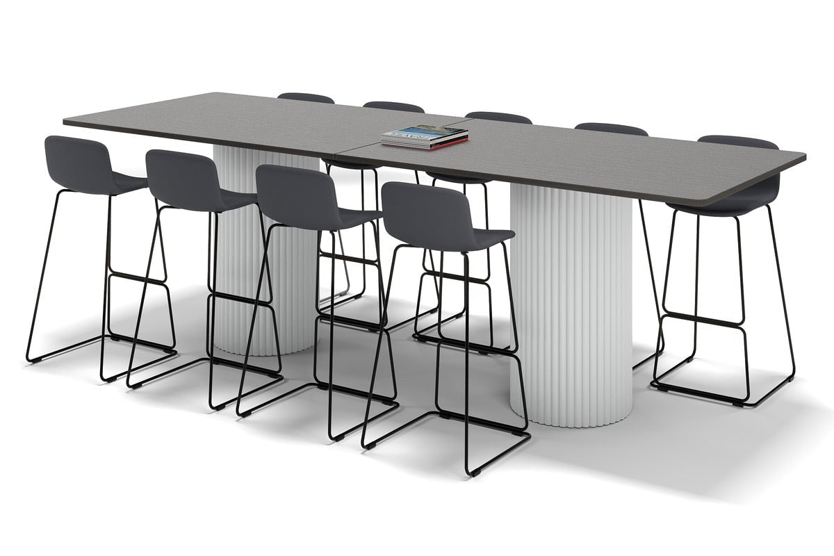Baobab Circular Base Rectangle Counter Table with Rounded Corners - 3200L x 1100W - Perfect for Kitchen Islands, Dining Areas & Modern Office Spaces