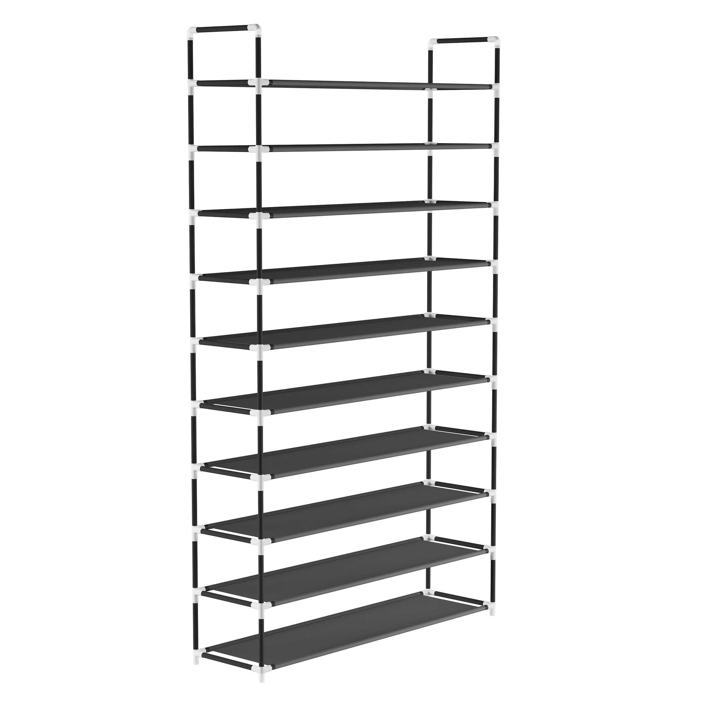 Lavish Home 10-Tier Shoe Storage Rack Organizer - Holds 50 Pairs of Sneakers, Heels & Boots - Space Saving Closet, Bathroom & Entryway Shoe Shelf (Black) - Perfect for Small Apartments & Organized Home Decor