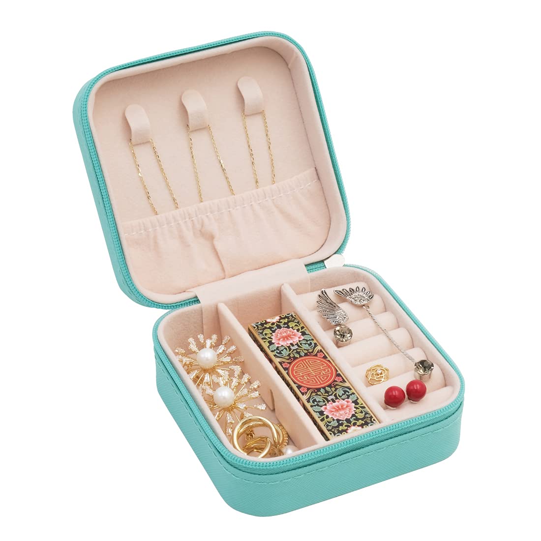 Mini Jewelry Travel Case - Small Portable Organizer & Display Storage Box for Rings, Earrings, Necklaces - Perfect for Travel, Gifts & Home Organization (Blue)