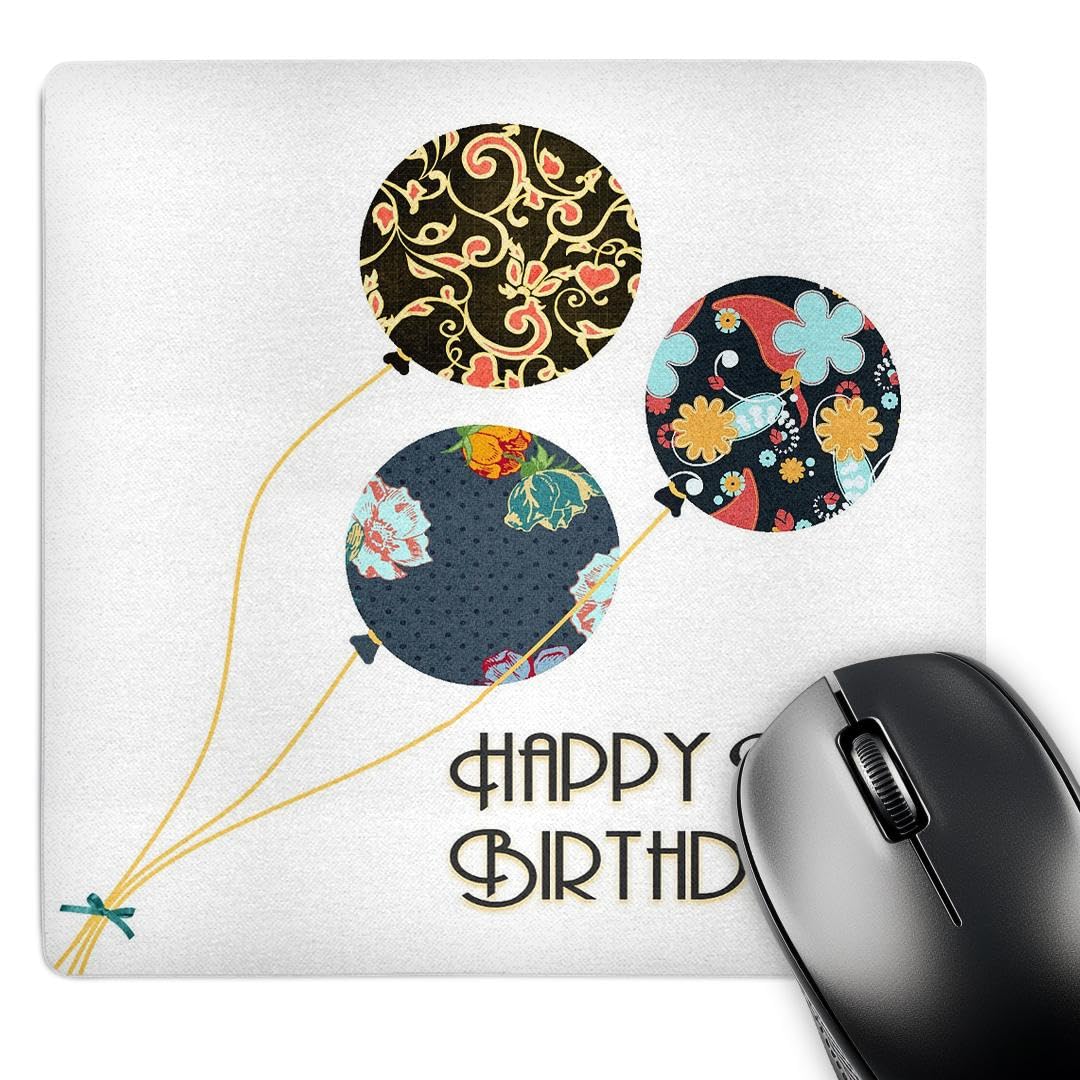 90th Birthday Mouse Pad - Elegant Black Brown Blue Floral Balloon Design for 90 Year Old Birthday Gifts - Perfect for Office, Home & Computer Workstations