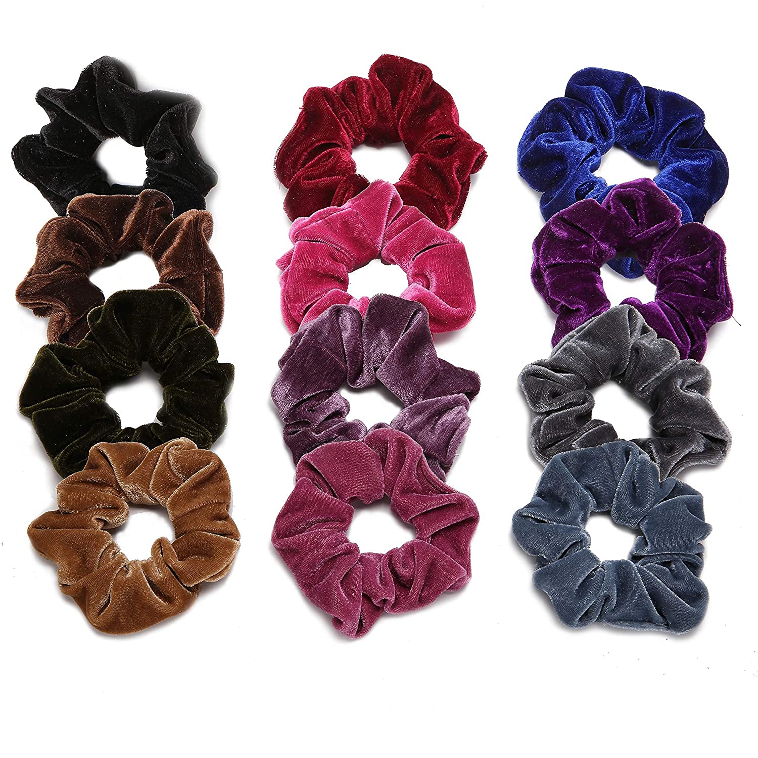 Belicia Hair Velvet Scrunchies - Soft Elastic Hair Bands for Women & Girls (12 Pack) - Non-Slip No Dent Hair Ties for Ponytails, Buns & Everyday Use