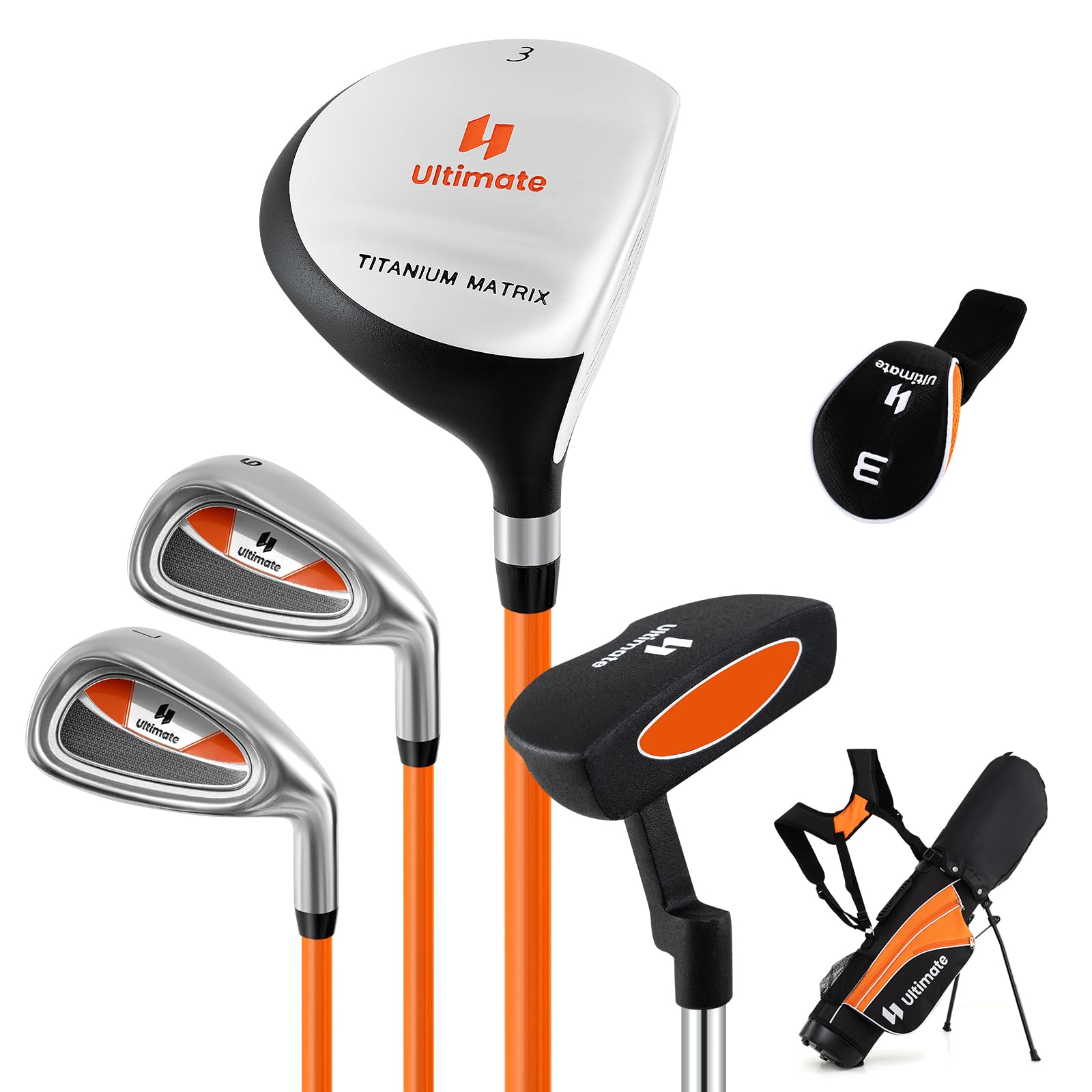 **Tangkula Junior Golf Club Set for Kids - Right Handed with #3 Fairway Wood, #7/#9 Irons, Putter, Head Cover & Rain Hood - Lightweight Stand Bag - Perfect for Young Golfers & Beginners - Ideal for Backyard Practice, Driving Range & Junior Tournaments**