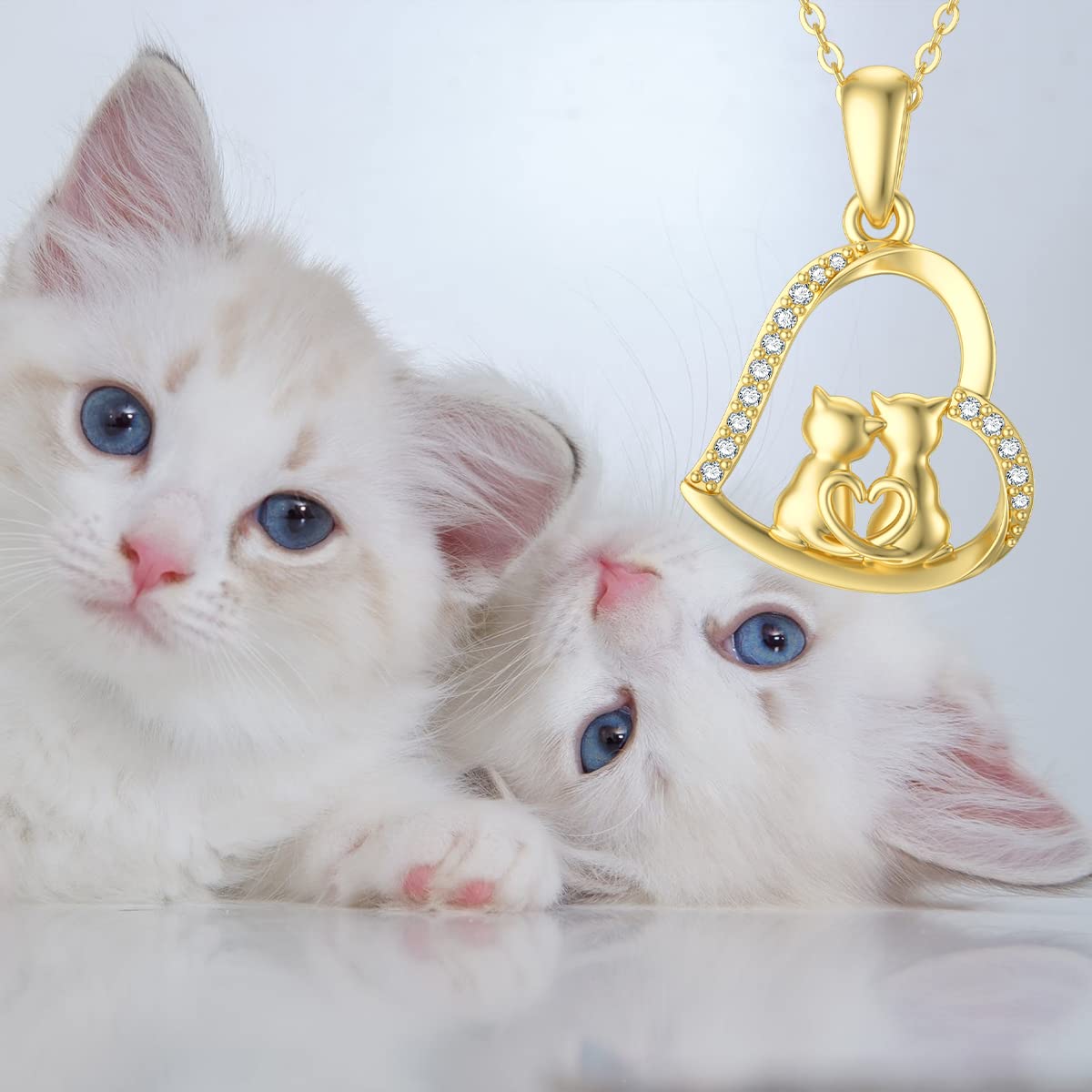 14K Solid Gold Cat Necklace for Women - Elegant Cat Lover Gift, Eternal Love Heart Pendant Jewelry for Wife, Mom & Girlfriend | Perfect for Birthdays, Anniversaries & Valentine's Day Gifts