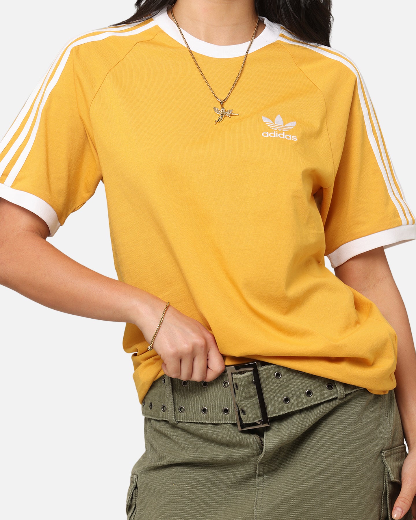 Adidas Originals 3-Stripes Classic T-Shirt for Men - Yellow Cotton Crewneck Tee - Casual Streetwear & Gym Workout Shirt