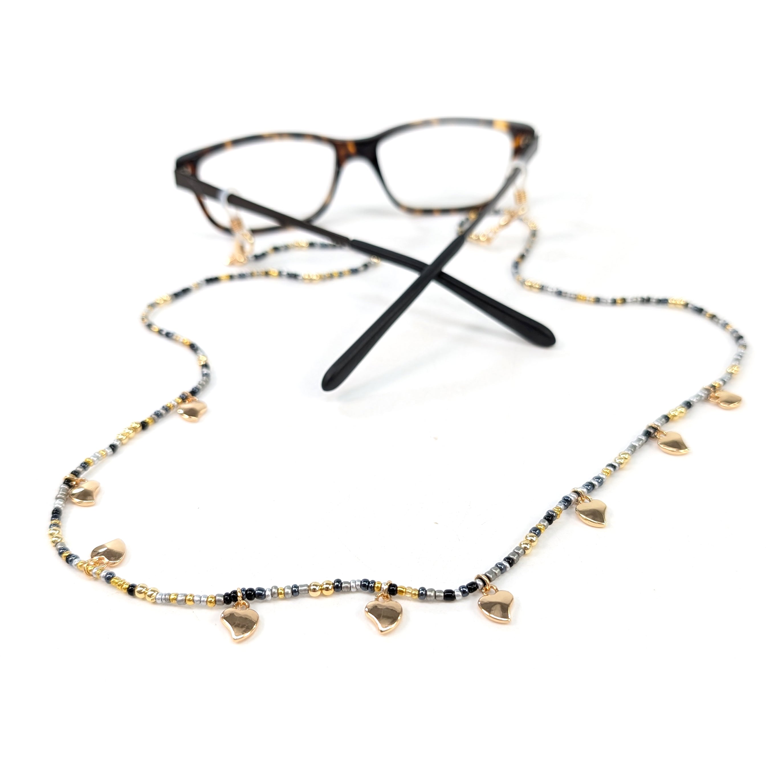 Black Heart Glasses Chain - Stylish Eyewear Holder for Women & Men - Perfect for Reading, Driving & Fashion Accessories