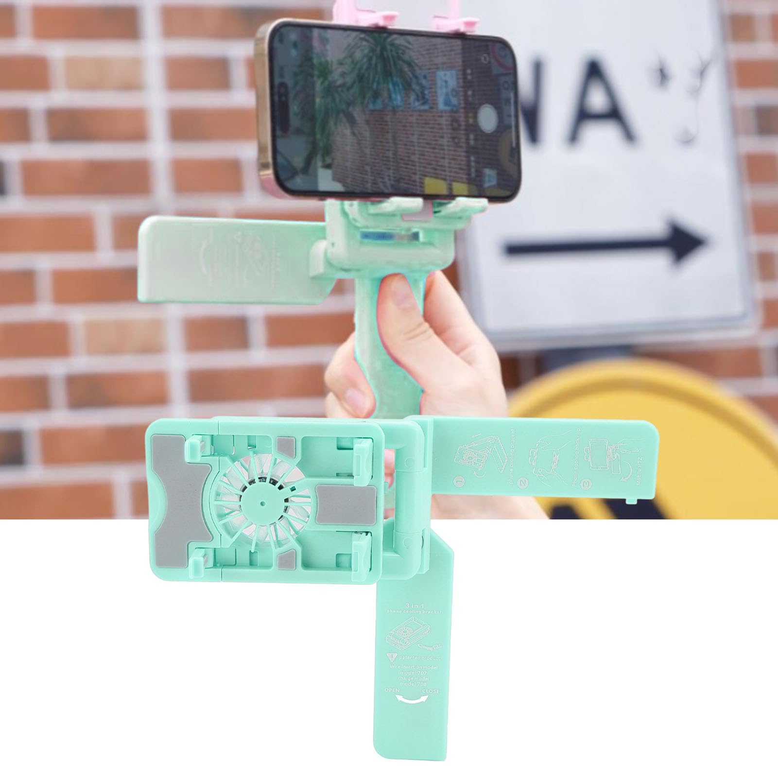 Sorandy Adjustable Phone Cooler Stand with RGB Light - Portable Desktop Phone Holder with Cooling Fan for Android & iPhone - Perfect for Gaming, Streaming & Work (Green)