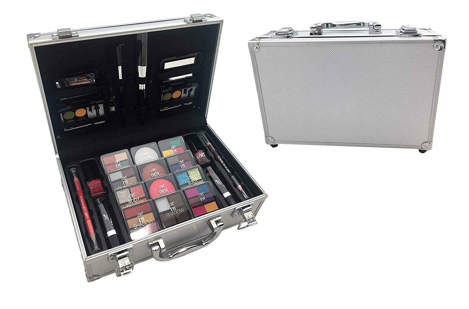 Professional Train Case Makeup Organizer - Stylish Aluminum Cosmetic Carry All Set for Travel & Salon Use | Durable & Reusable Makeup Storage Solution for Artists & Professionals