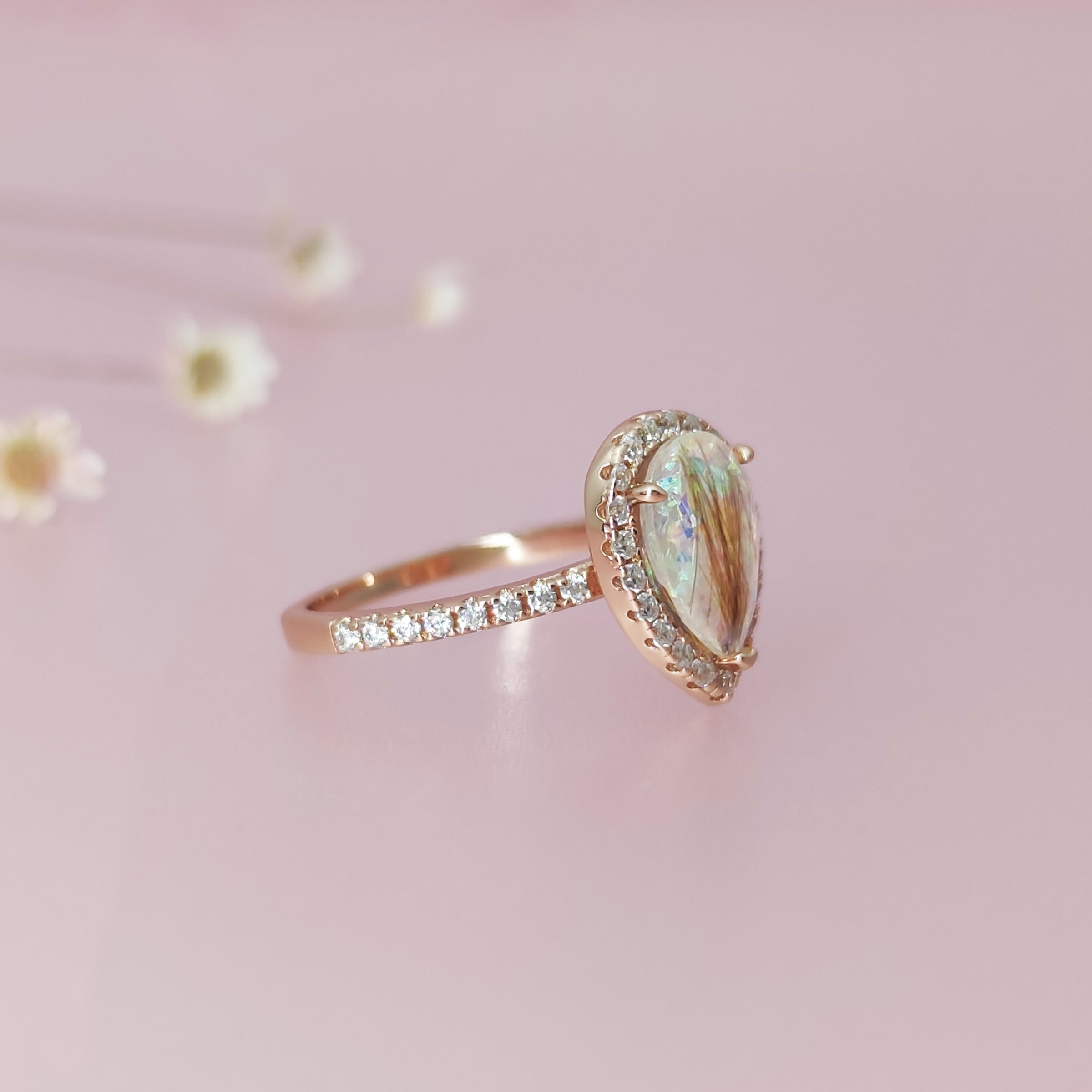 Solid Gold Teardrop Pet Hair & Fur Halo Ring - Elegant Jewelry for Pet Lovers, Perfect for Memorial Keepsakes & Special Occasions
