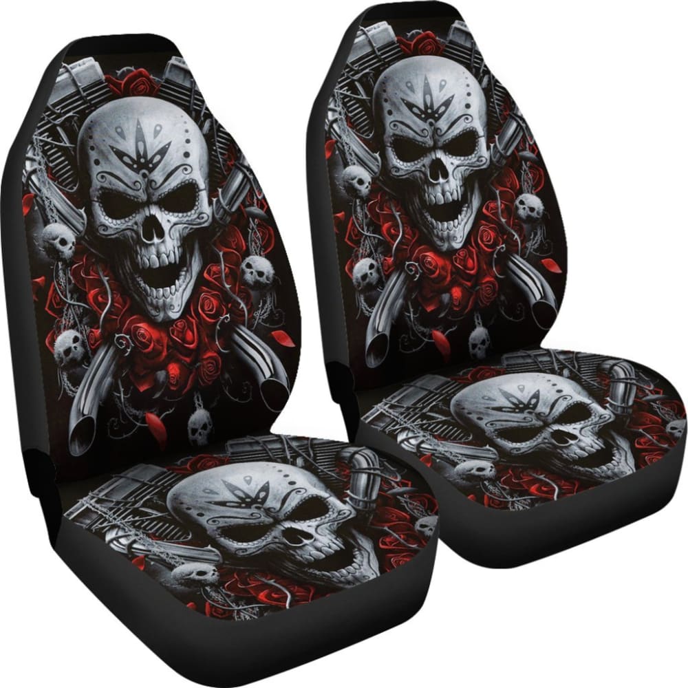 2 Pcs Gothic Biker Skull Car Seat Covers - Black Motorcycle Style Seat Protectors for Cars, Trucks & SUVs - Perfect for Biker Enthusiasts & Gothic Decor Lovers