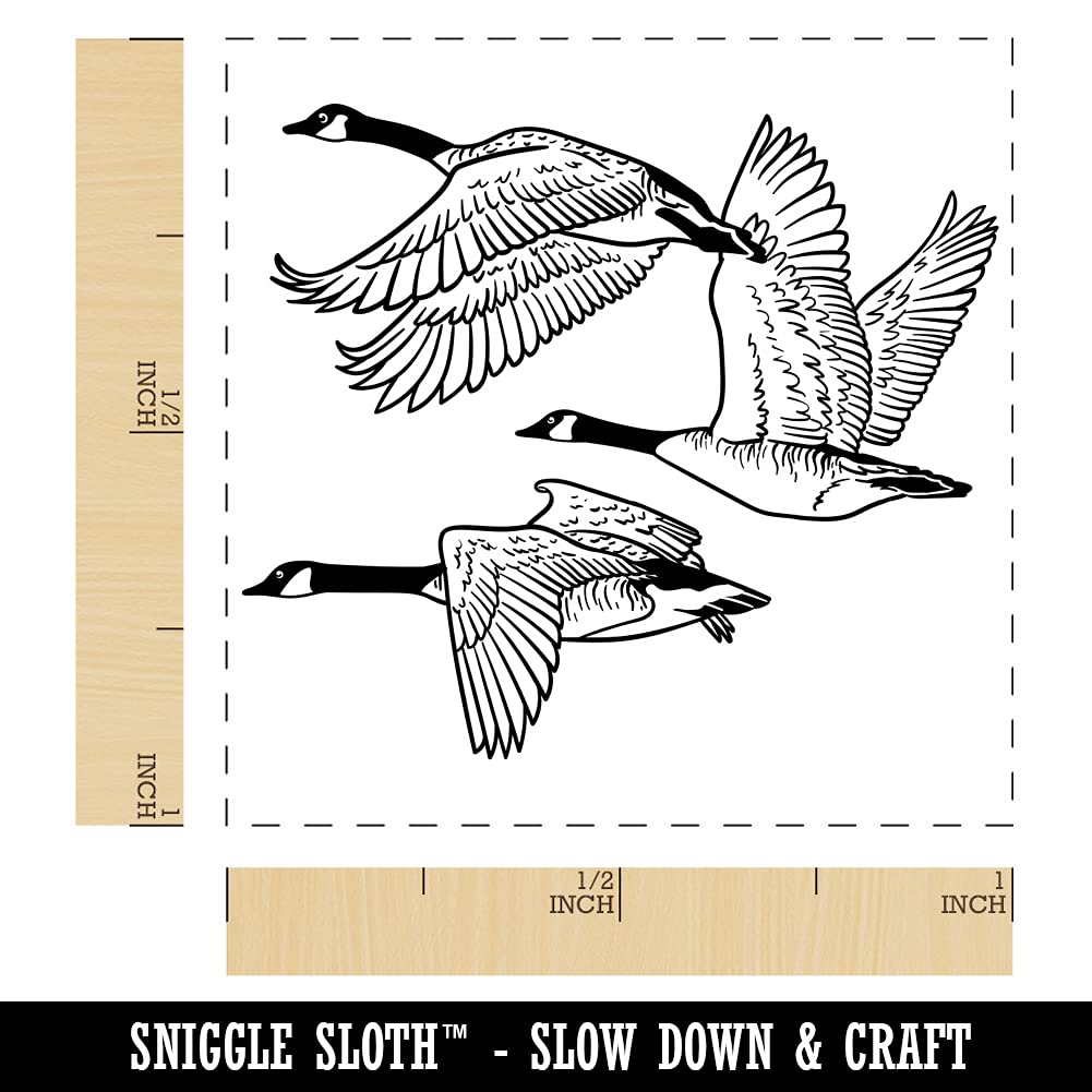 Canadian Canada Geese Flying Goose Self-Inking Rubber Stamp - 1 Inch Small with Blue Ink - Perfect for Scrapbooking, DIY Crafts, and Office Document Marking