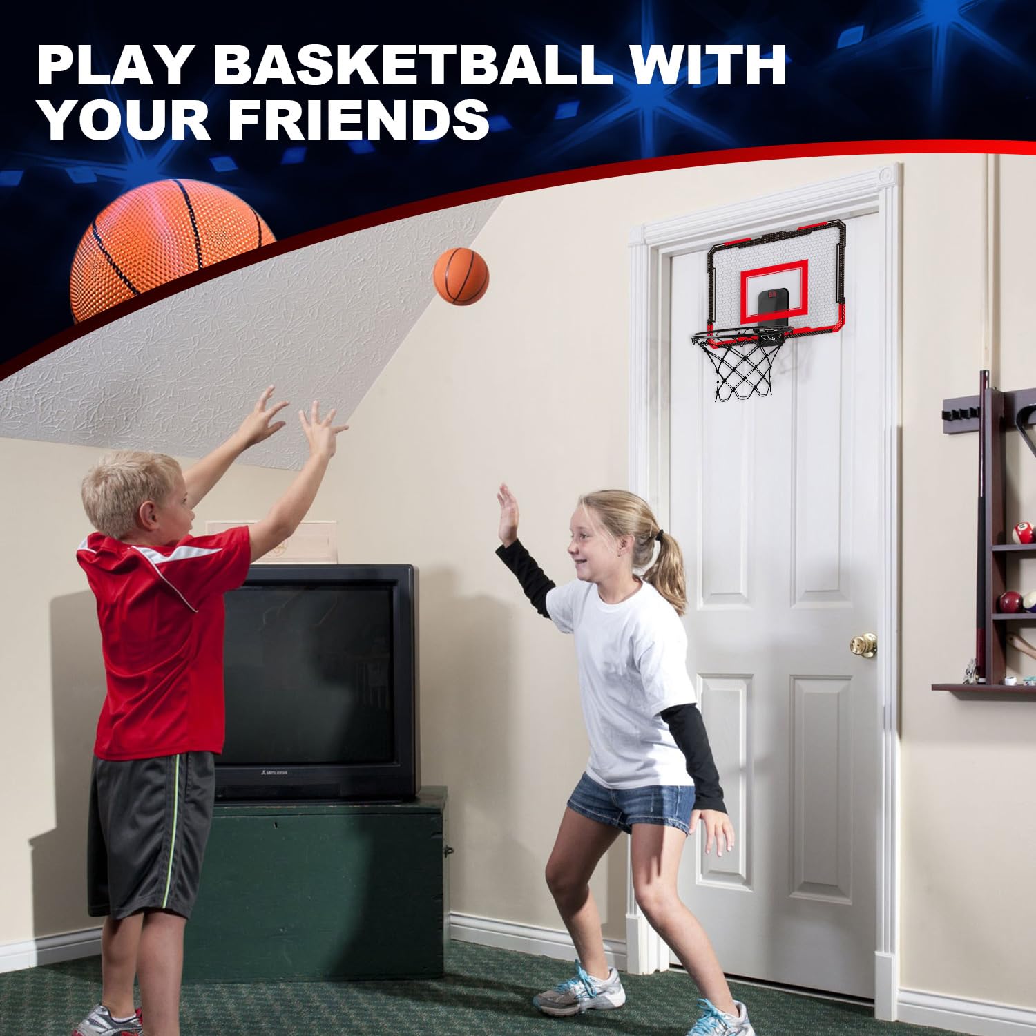 TOY Life Over Door Basketball Hoop - Indoor Mini Hoop for Kids, Teens & Adults - Play at Home or Office