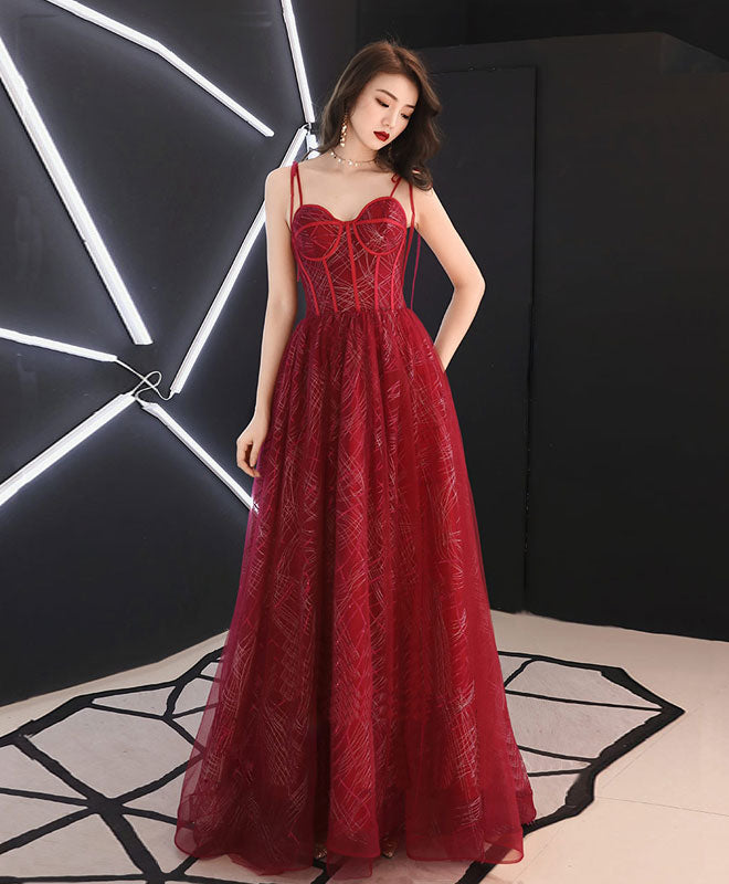 Elegant Burgundy Sweetheart Tulle Long Prom Dress for Evening Gala | Formal Ball Gown for Homecoming Dance & Special Occasions