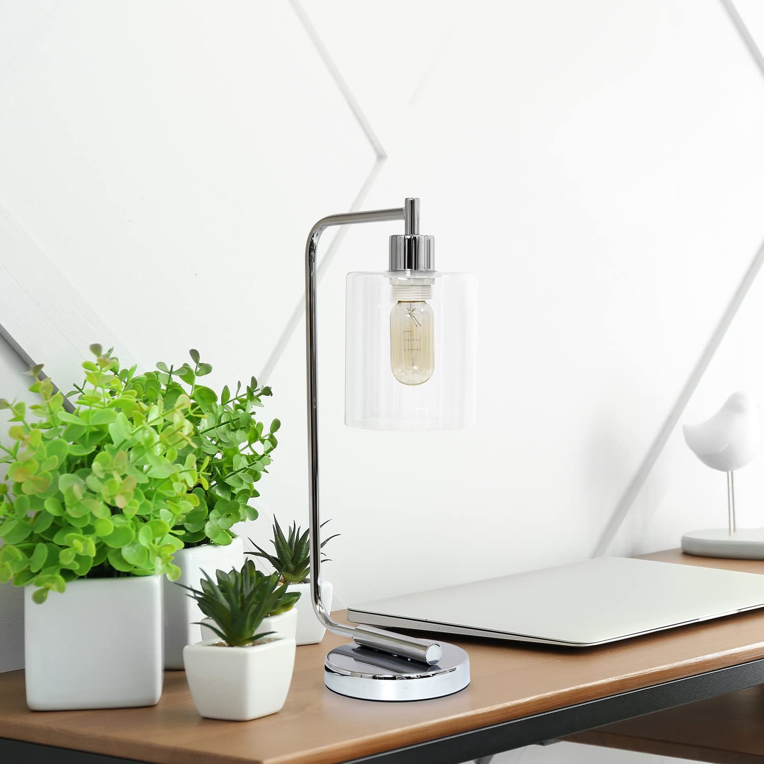 Modern Chrome Iron Desk Lamp with Glass Shade - Adjustable Office Lighting for Study, Reading & Home Decor