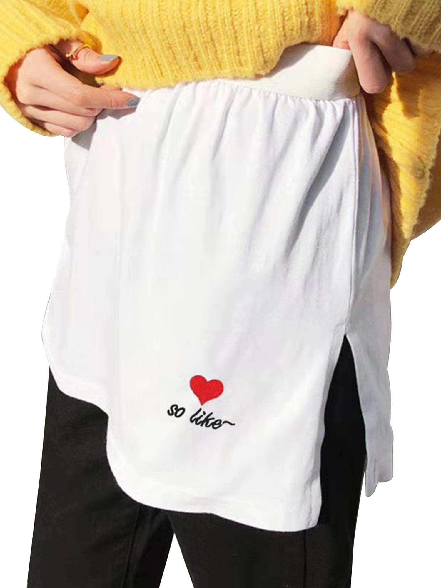 Women's Adjustable Layering Fake Tops & Sweep Skirt Set - Half Length Split Hem Sweatshirt with Undershirt (White, Medium) | Casual Outfit for Streetwear, Date Night & Spring Fashion