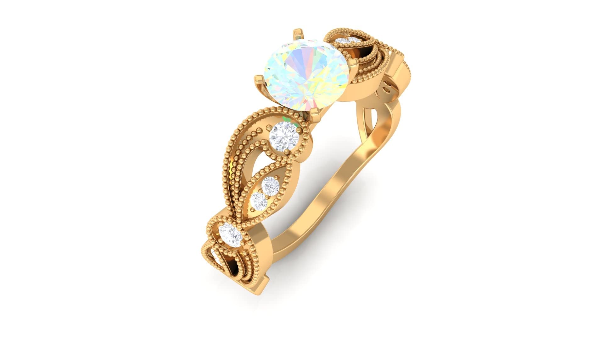 5MM Round Cut Genuine Ethiopian Opal & Diamond Engagement Ring in 14K Solid Gold – Perfect for Wedding, Proposal & Anniversary Gifts