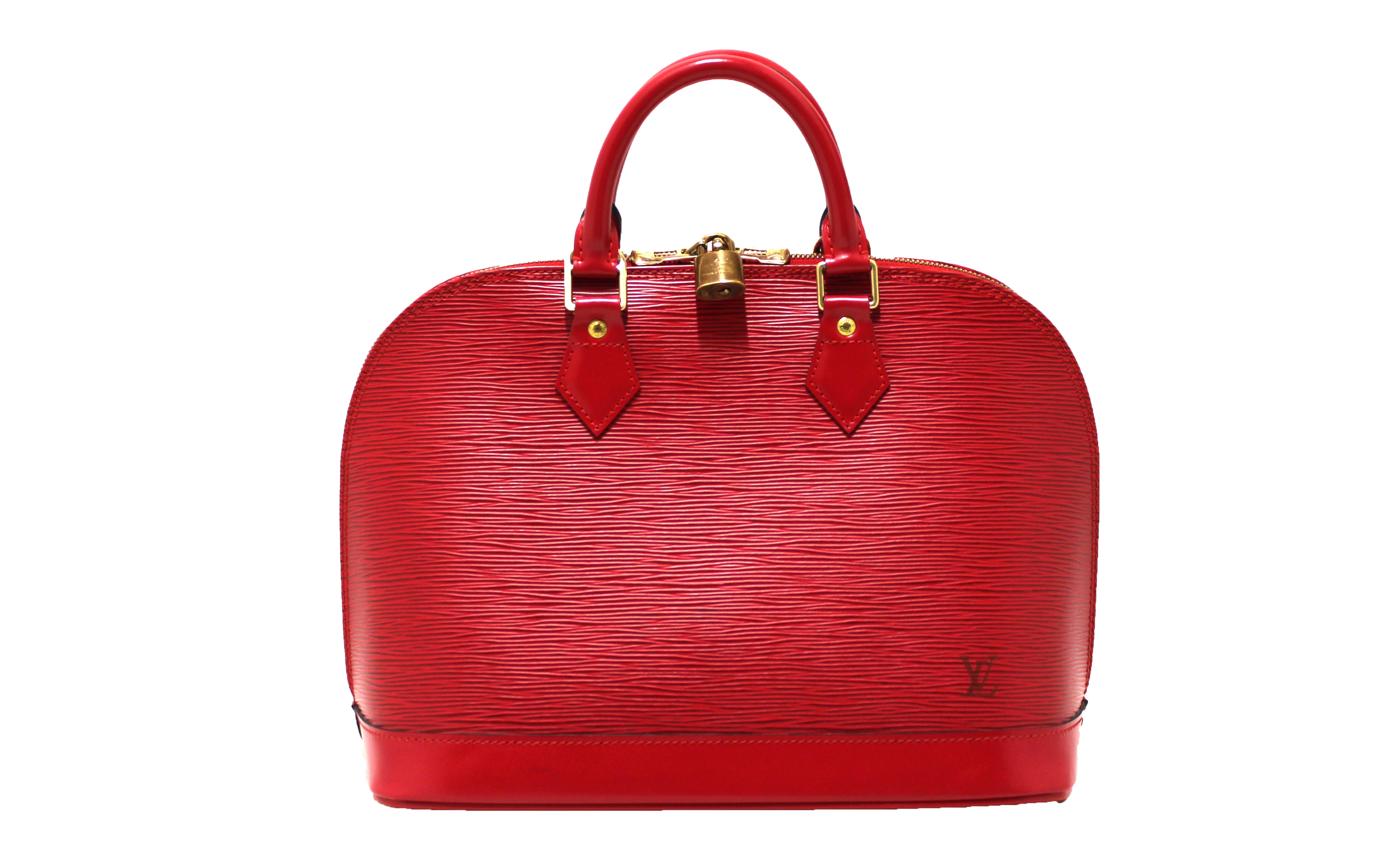 Authentic Louis Vuitton Red Epi Leather Alma PM Handbag for Women - Luxury Designer Crossbody Purse for Work, Travel & Evening Events