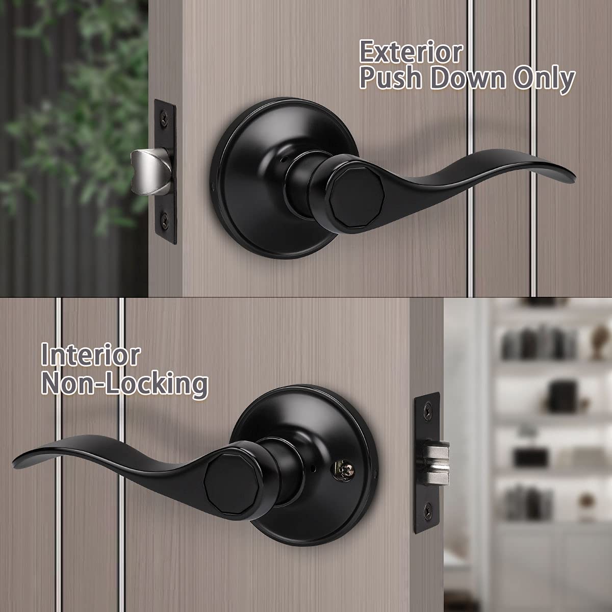 KNOBWELL 4-Pack Matte Black Door Lever Set - Reversible for Hall/Closet Doors