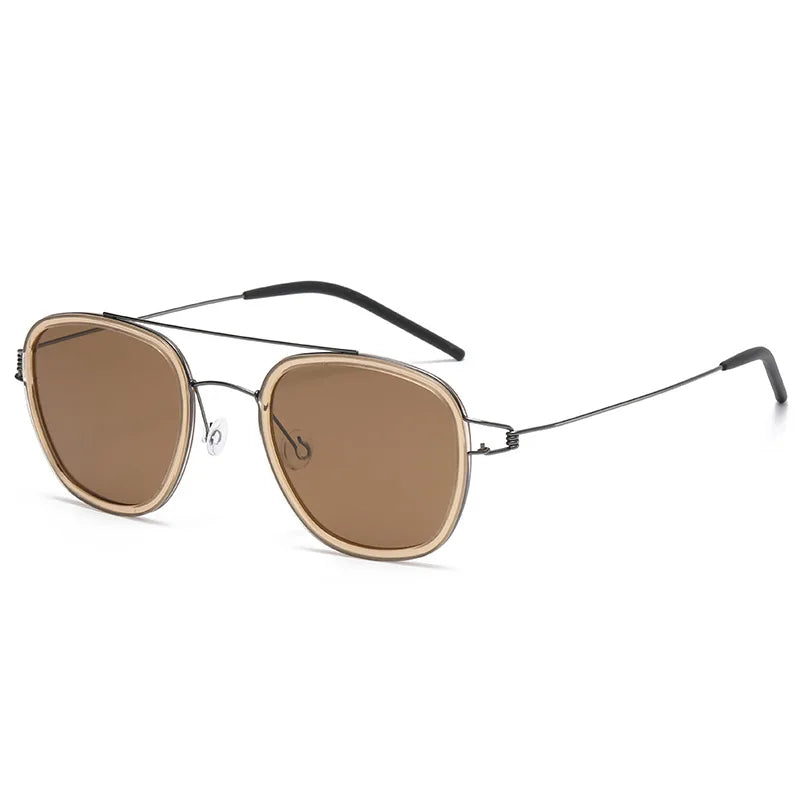 Black Unisex Titanium Square Double Bridge Sunglasses 8205 - Stylish & Durable for Outdoor Activities, Driving, and Fashion