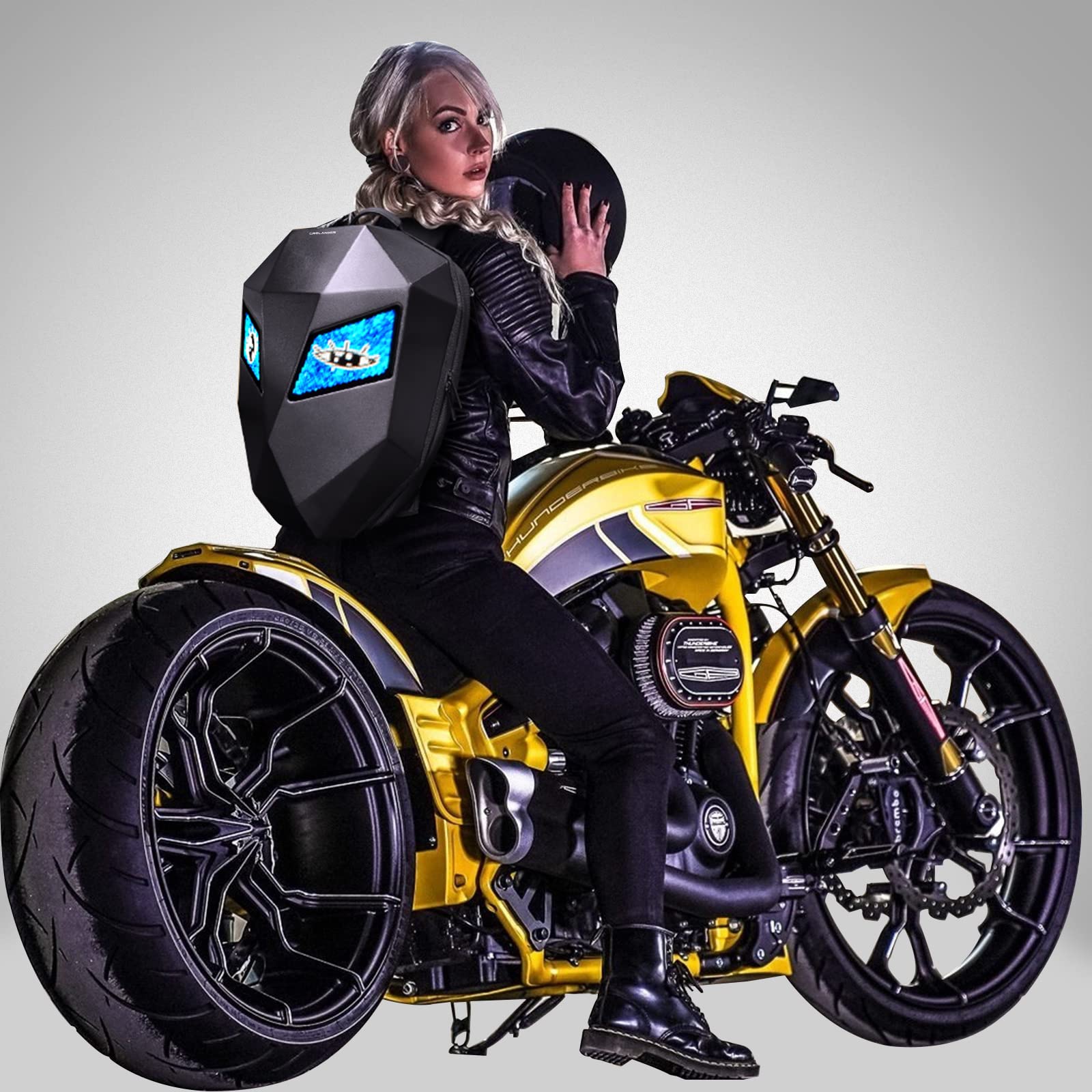 Motorcycle Backpack with LED Display - 3D Waterproof Hard Shell Laptop Travel Bag, Programmable Storage Daypack & Helmet Bag for Riding (Fits 17 Inch Laptops) - Perfect for Commuting, Adventure Travel & Motorcycle Enthusiasts