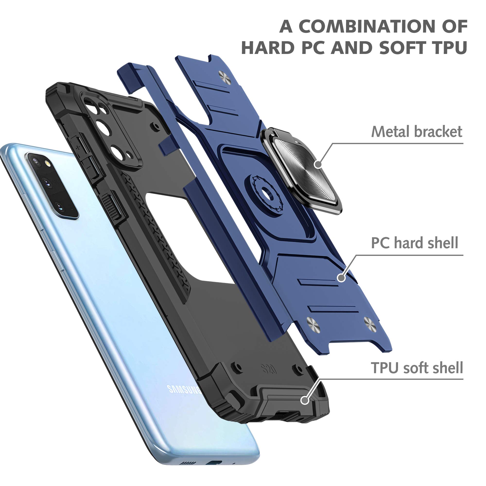 Premium Galaxy S20 5G Case with HD Screen Protector - Military-Grade Protection, Rotating Kickstand & Non-Slip Grip | Shockproof Hybrid Phone Cover for Samsung Galaxy S20 5G 6.2