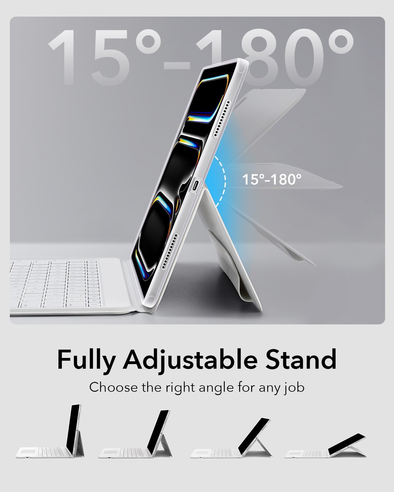 ESR Ascend iPad Pro 13 Inch Case with Magnetic Detachable Keyboard (2024 M4 Model) - Multi-Touch Trackpad, Adjustable Stand, Backlit Keys & Apple Pencil Holder - White | Perfect for Work, Study & Travel