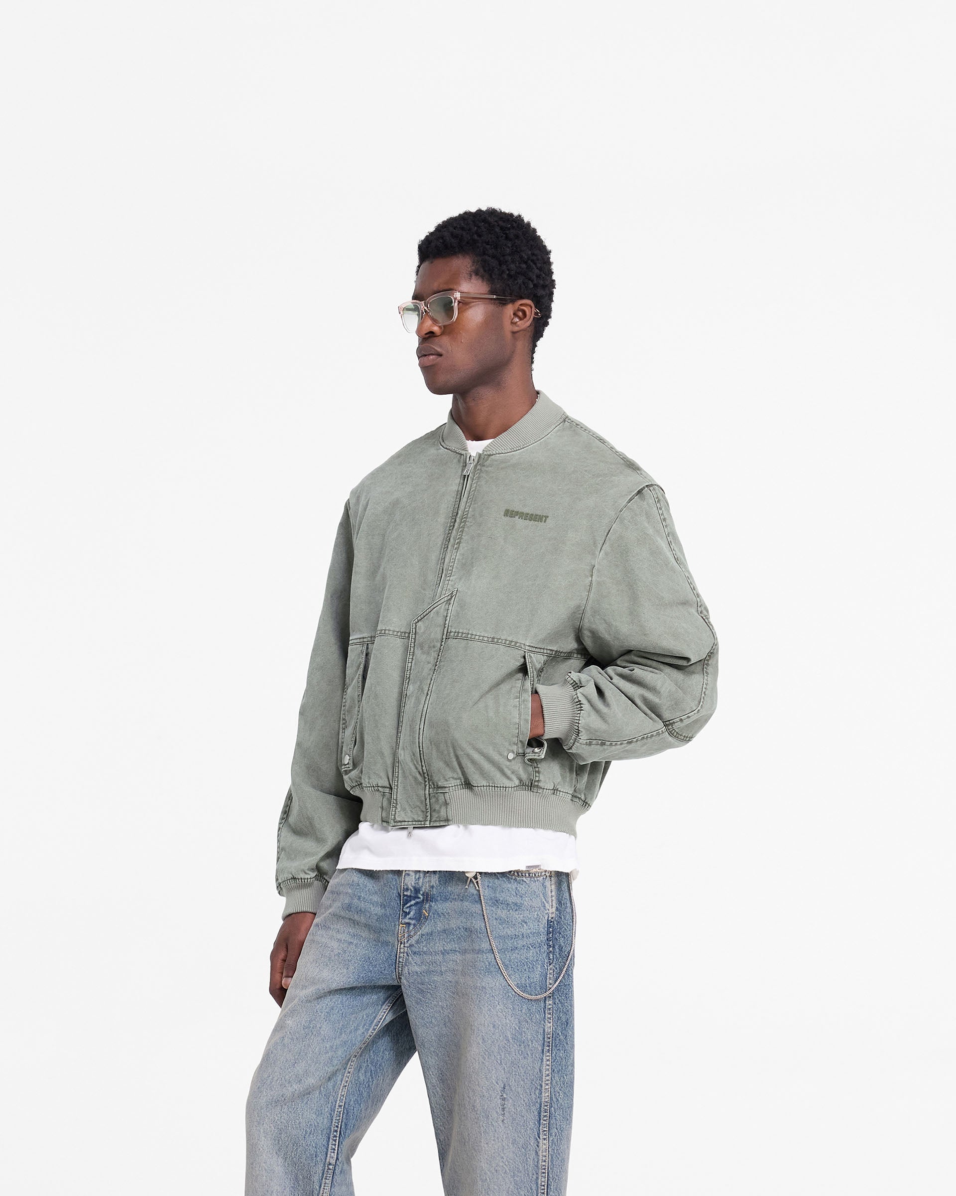 Men's Khaki Inset Sleeve Bomber Jacket - Lightweight Casual Outerwear for Streetwear & Fall Layering