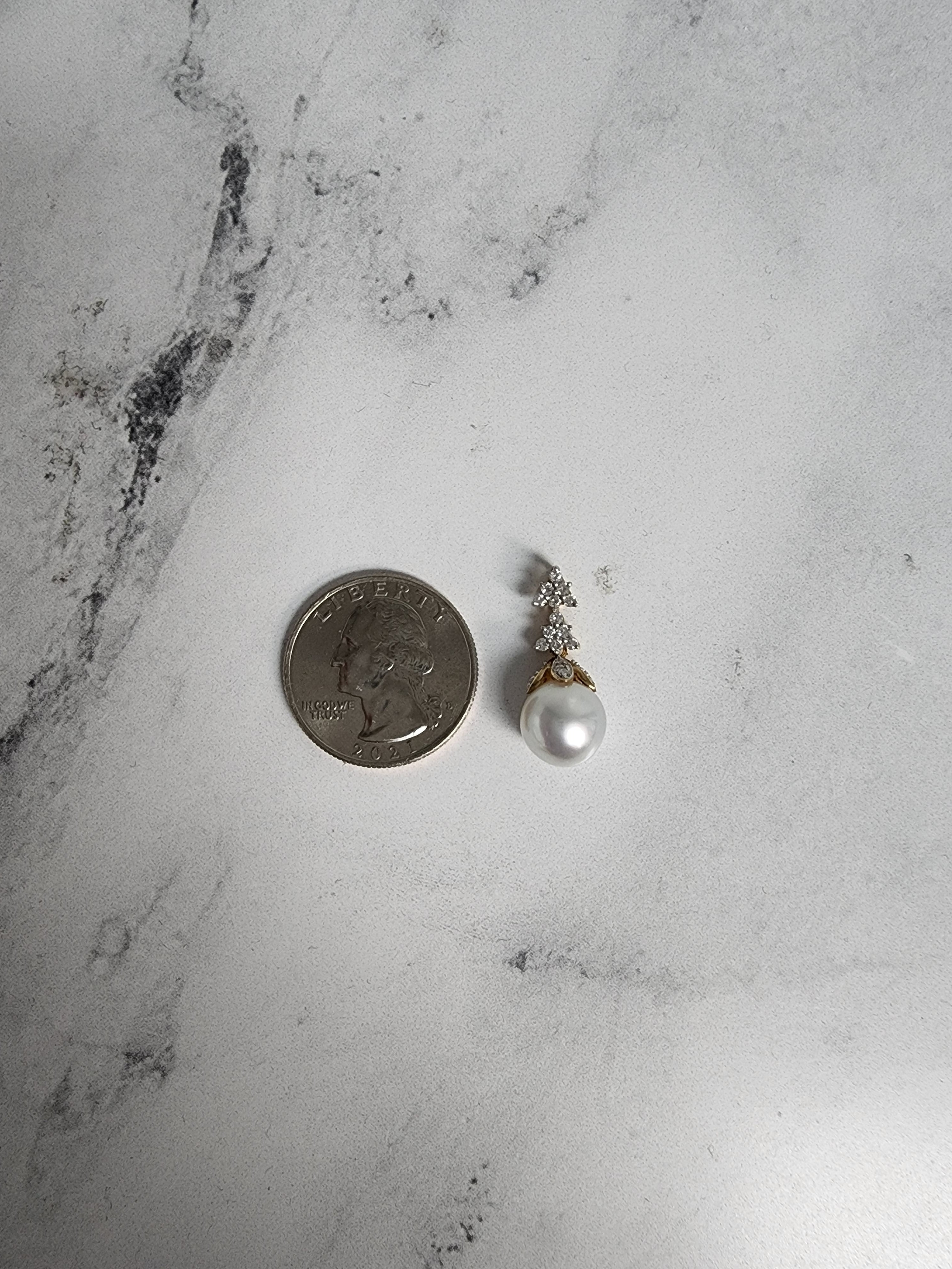 10mm Dangling Pearl Necklace with Diamond Accents - Elegant Bridal Jewelry for Weddings, Prom & Special Occasions