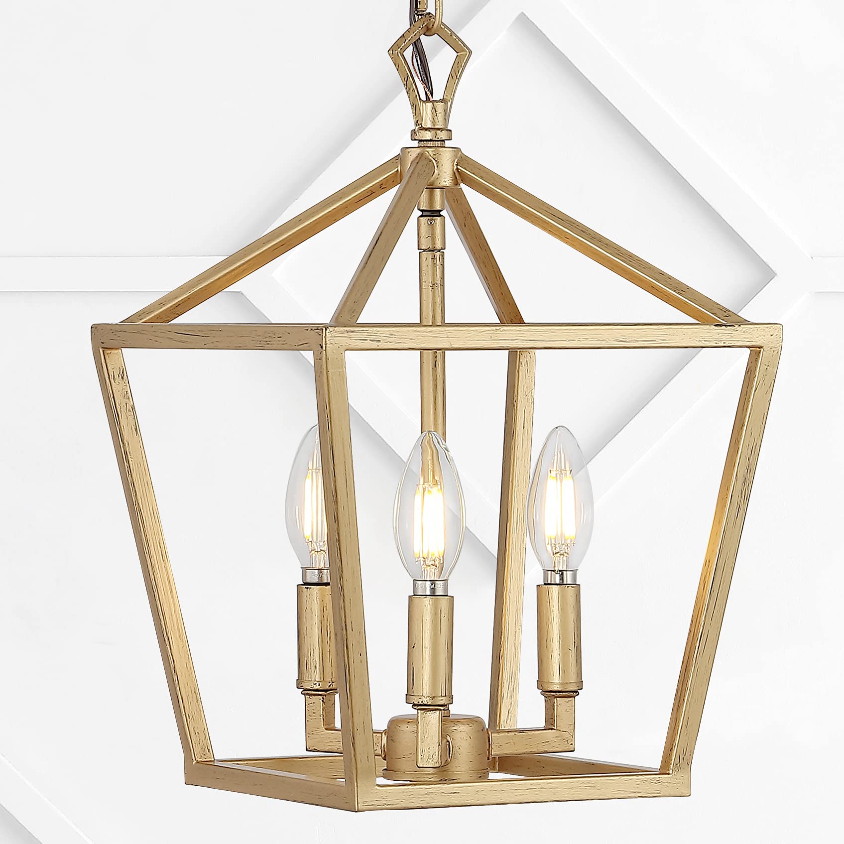 JYL7601B Pagoda Lantern Dimmable LED Pendant Light - 10 Inch Adjustable Metal Fixture in Antique Gold for Farmhouse Dining Room, Living Room, Kitchen, Foyer, Bedroom & Hallway | Classic Traditional Home Decor Lighting for Indoor Spaces