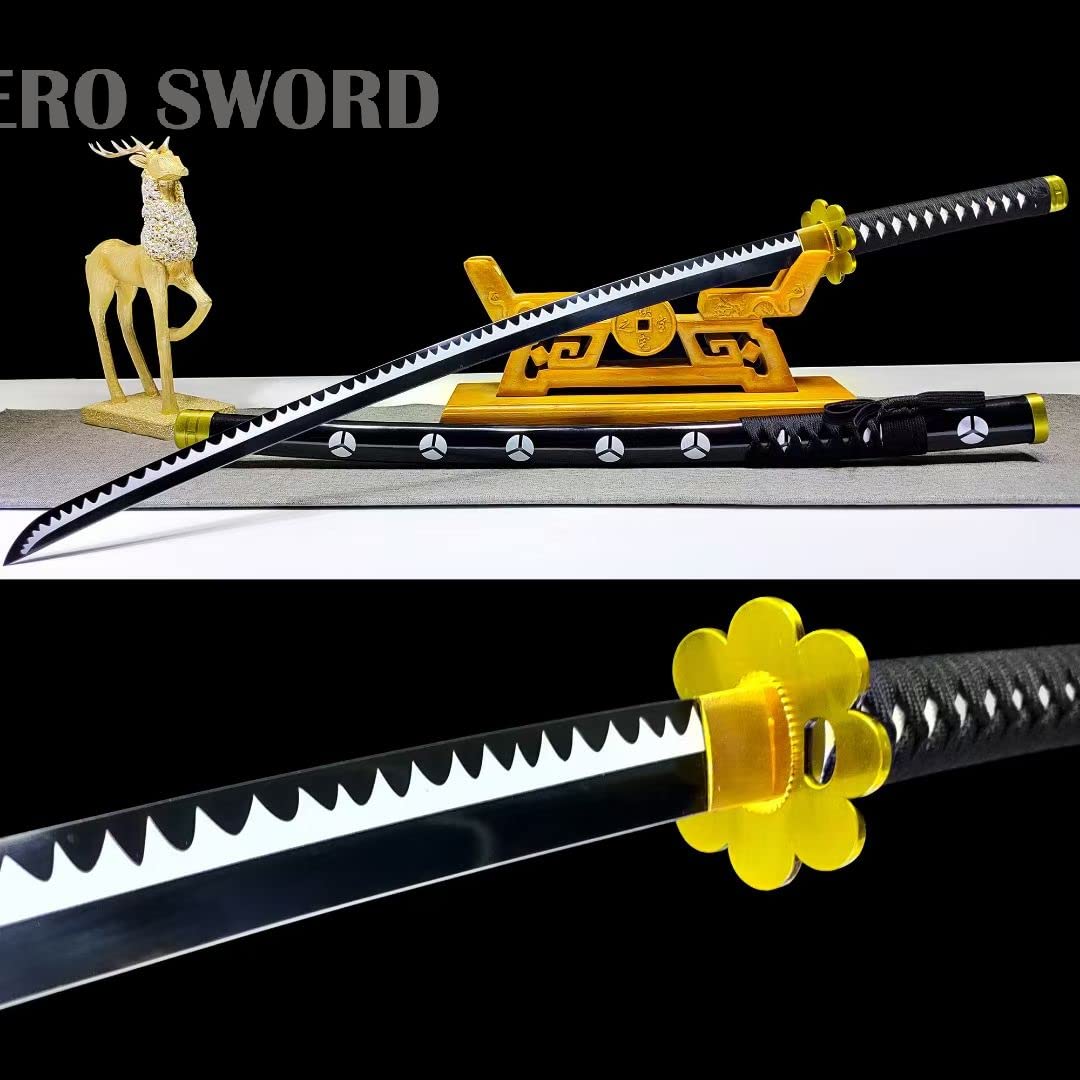 Hand-Forged 1095 High Carbon Steel Japanese Anime Sword - One Piece Roronoa Zoro Sandai Kitetsu Replica for Cosplay, Collection & Martial Arts Training | Real Samurai Katana with Razor Sharp Edge