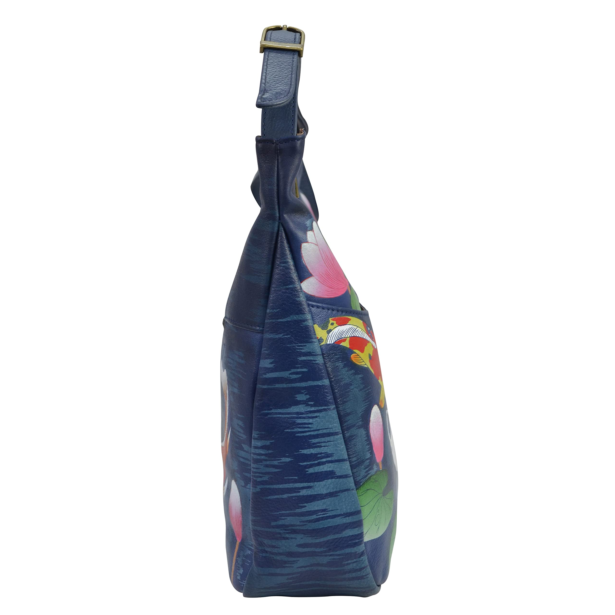 Anuschka Anna Genuine Leather Medium Tote Bag for Women - Handcrafted Koi Fish Blue Shoulder Bag - Perfect for Work, Travel & Everyday Use