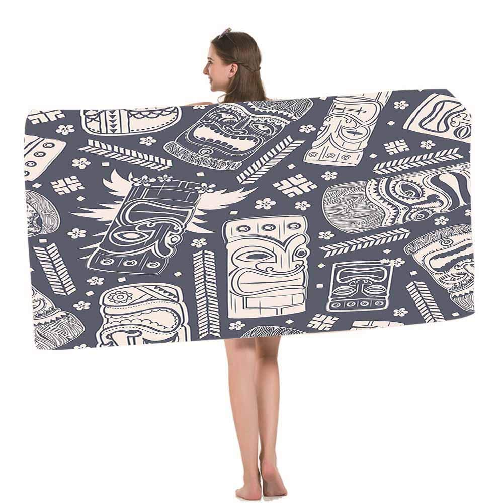 Premium HOSNYE Aloha Tiki Beach Towel - Vintage Hawaiian Seamless Pattern, Ultra Soft & Highly Absorbent Bath Towel for Swimming, Sports, Beach, Gym & Bathroom - Perfect for Summer Vacations, Pool Parties & Tropical Getaways