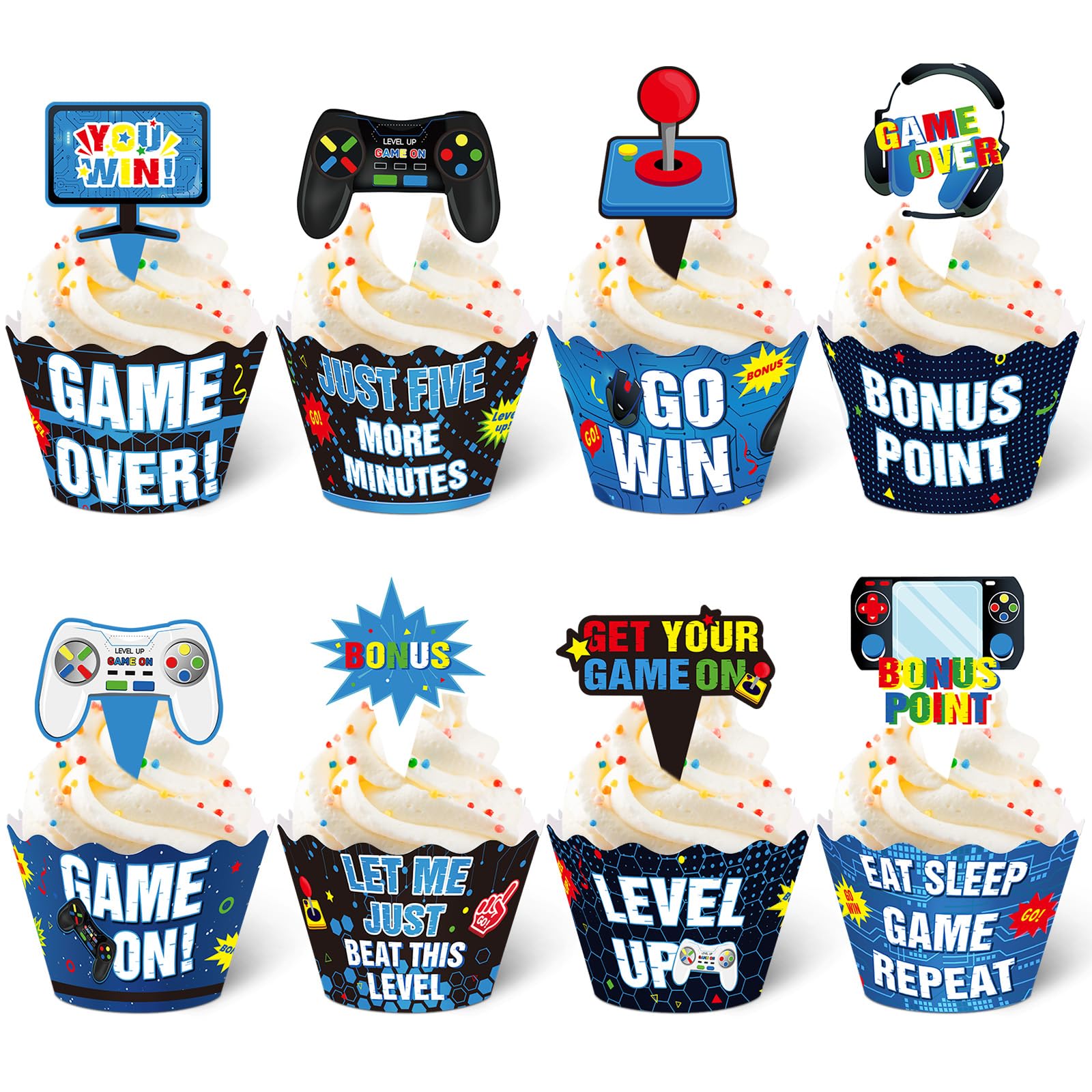 96 Pcs Video Game Controller Cupcake Toppers - Gaming Theme Cake Decorations for Gamer Birthday, Anniversary Parties - Blue Gamepad Cupcake Picks (Perfect for Gaming Themed Parties, Baby Showers, and Retro Game Lovers)