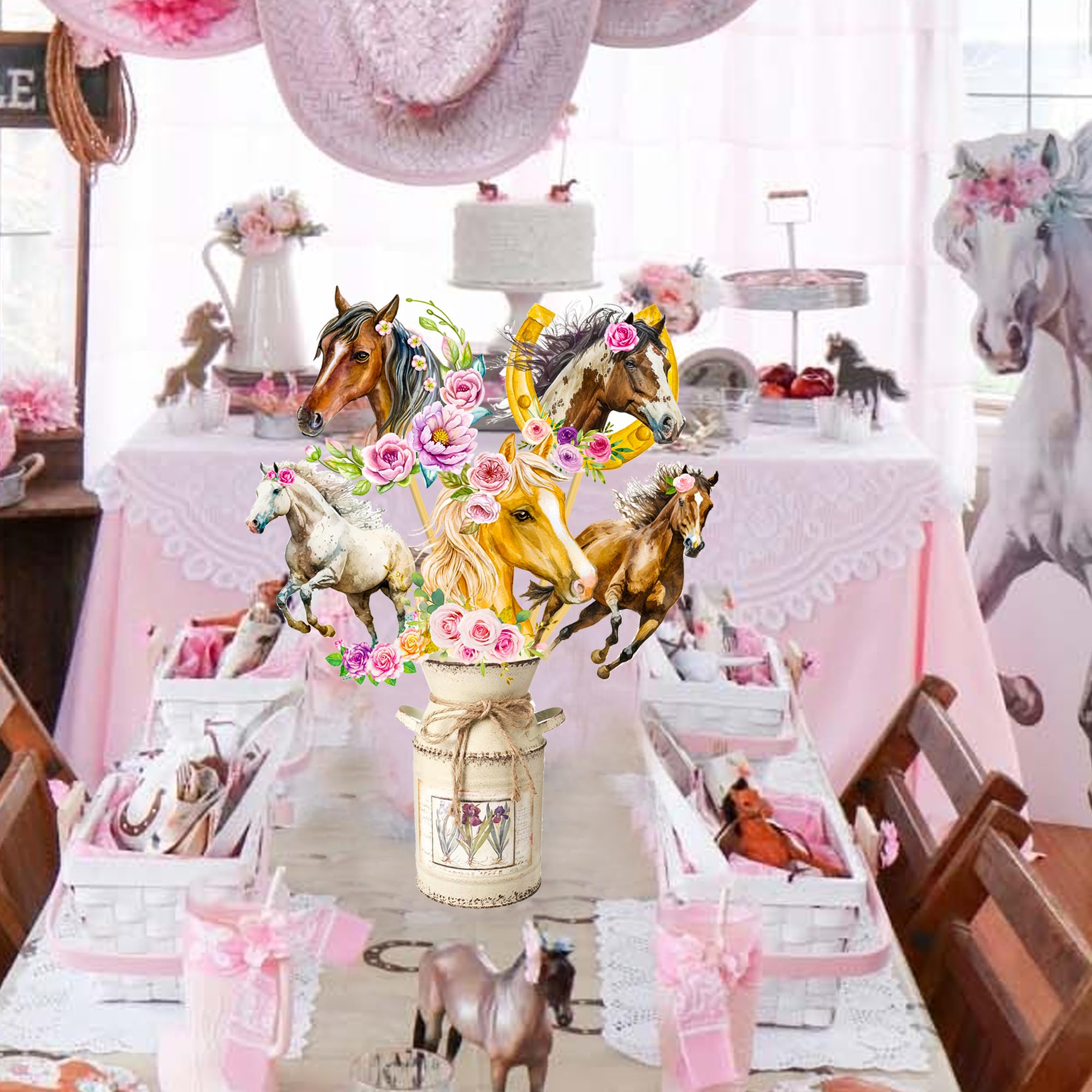 Cowgirl Party Decorations - 24pcs Western Horse Table Toppers & Centerpiece Sticks for Cowgirl Birthday, Rodeo Theme Party Supplies | Perfect for Western-Themed Events, Barn Weddings, and Country Birthday Celebrations